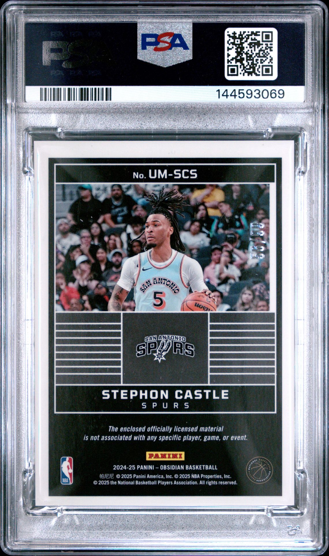 2024 Panini Obsidian Unbreakable Memorabilia Stephon Castle #Um-Scs (Unbrkbl Mem-Ee Org Flood) Mint 9 back