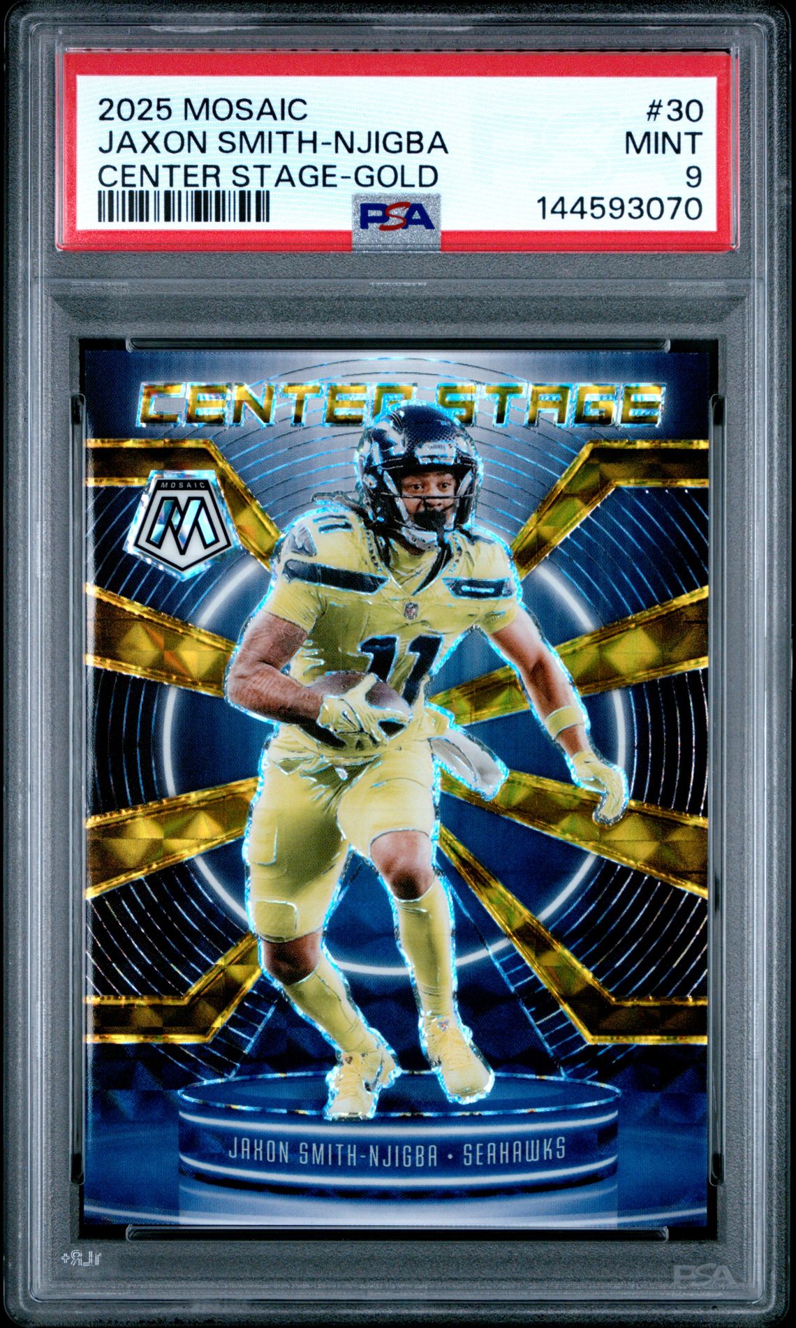 2025 Panini Mosaic Center Stage Jaxon Smith-Njigba #30 (Center Stage-Gold) Mint 9 front