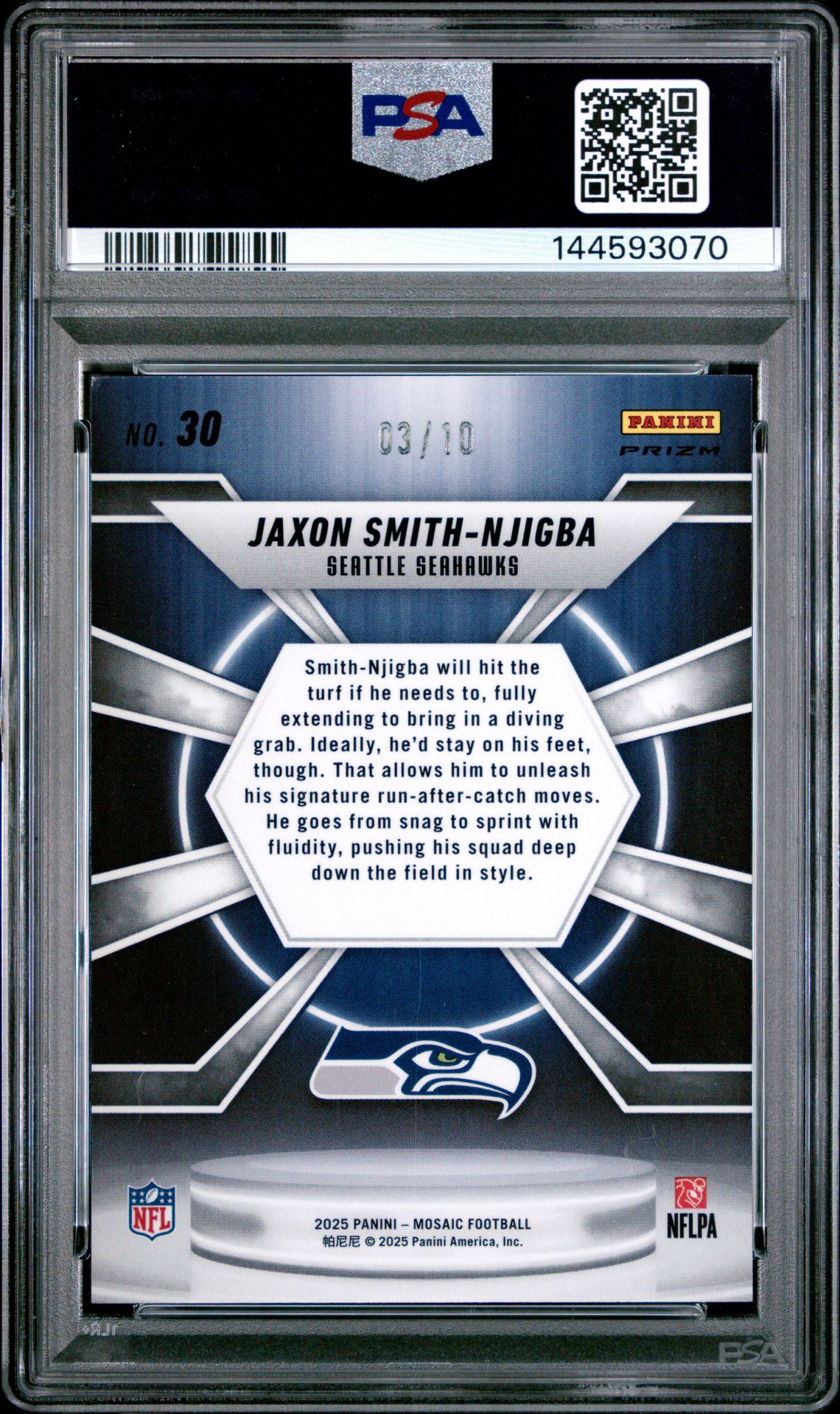 2025 Panini Mosaic Center Stage Jaxon Smith-Njigba #30 (Center Stage-Gold) Mint 9 back