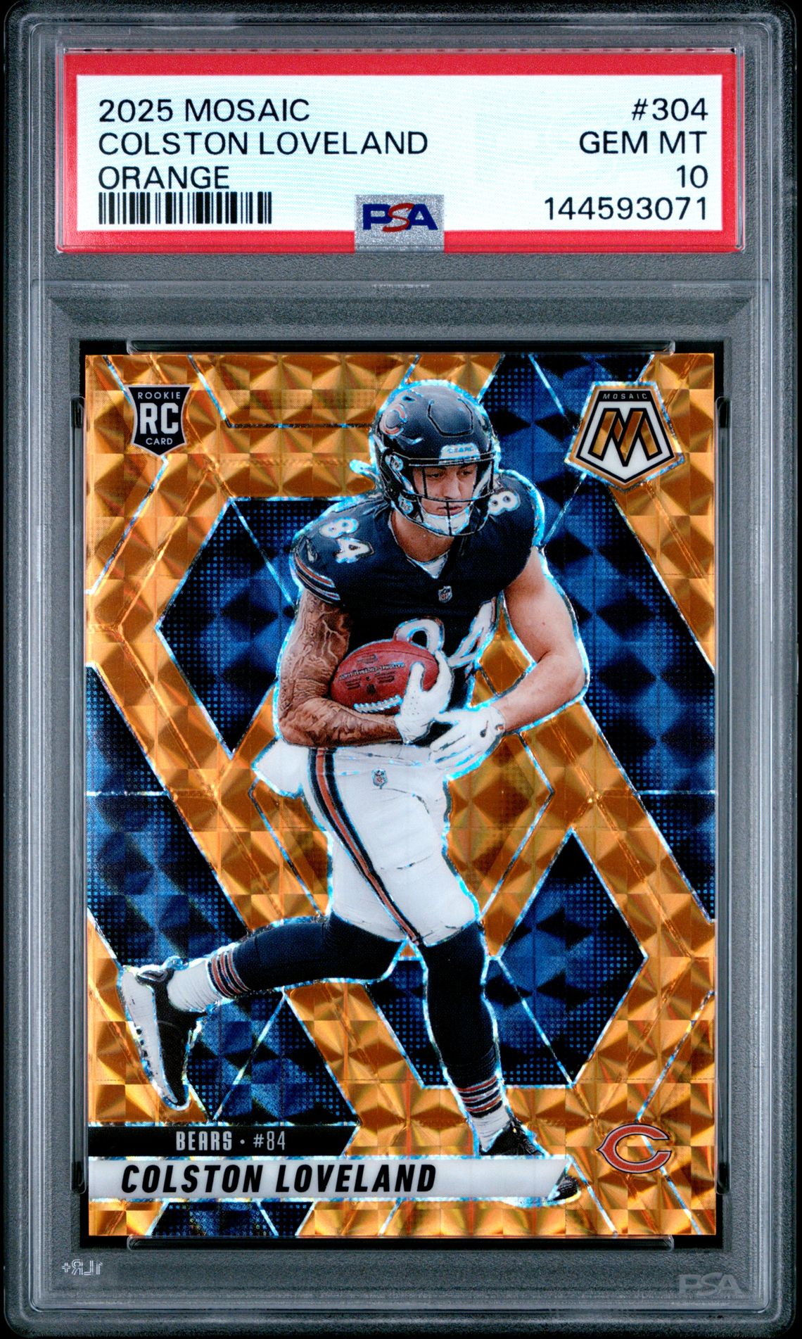2025 Panini Mosaic Colston Loveland #304 (Orange) Gem Mt 10 front view - PSA graded GEM MT 10