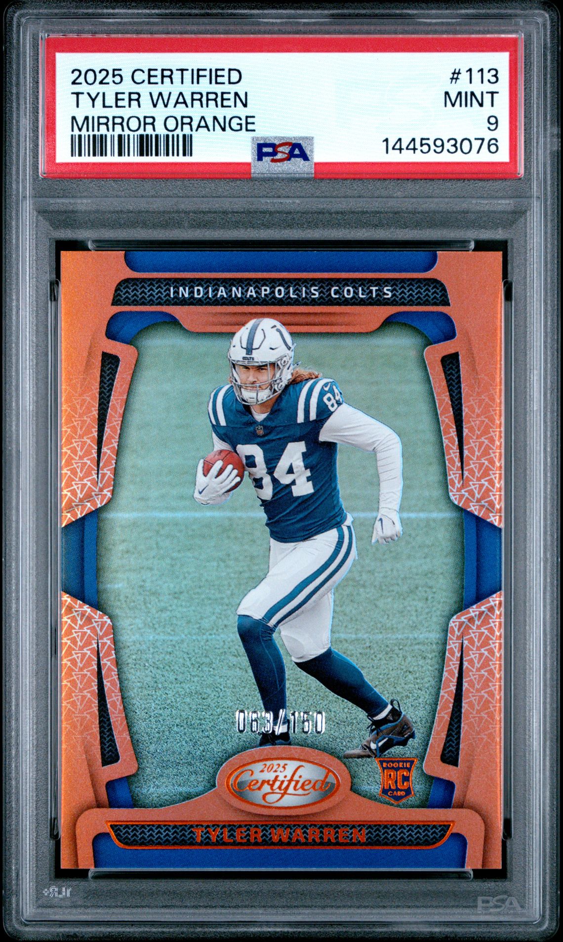 2025 Panini Certified Tyler Warren #113 (Mirror Orange) Mint 9 front