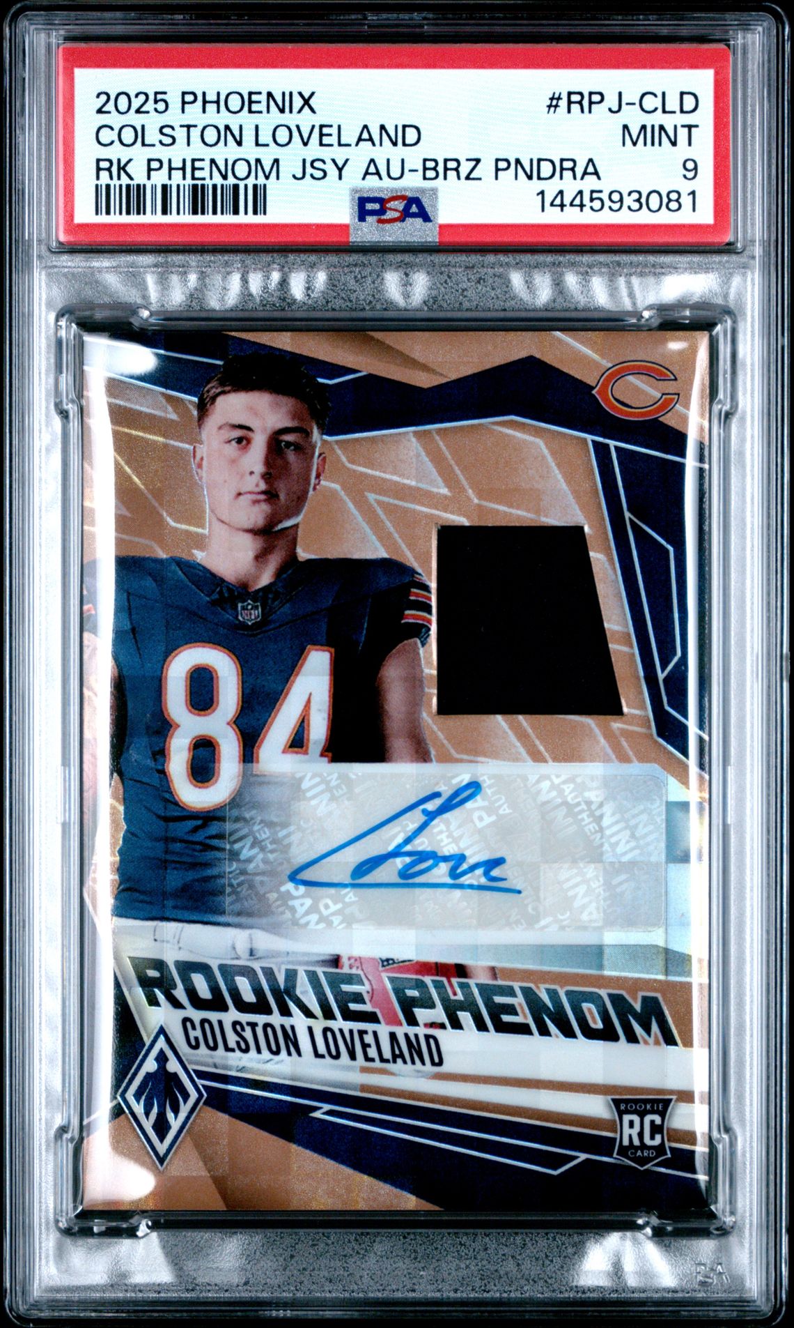 2025 Panini Phoenix Rookie Phenom Jersey Autographs Colston Loveland #Rpj-Cld (Rk Phenom Jsy Au-Brz Pndra) Mint 9 front