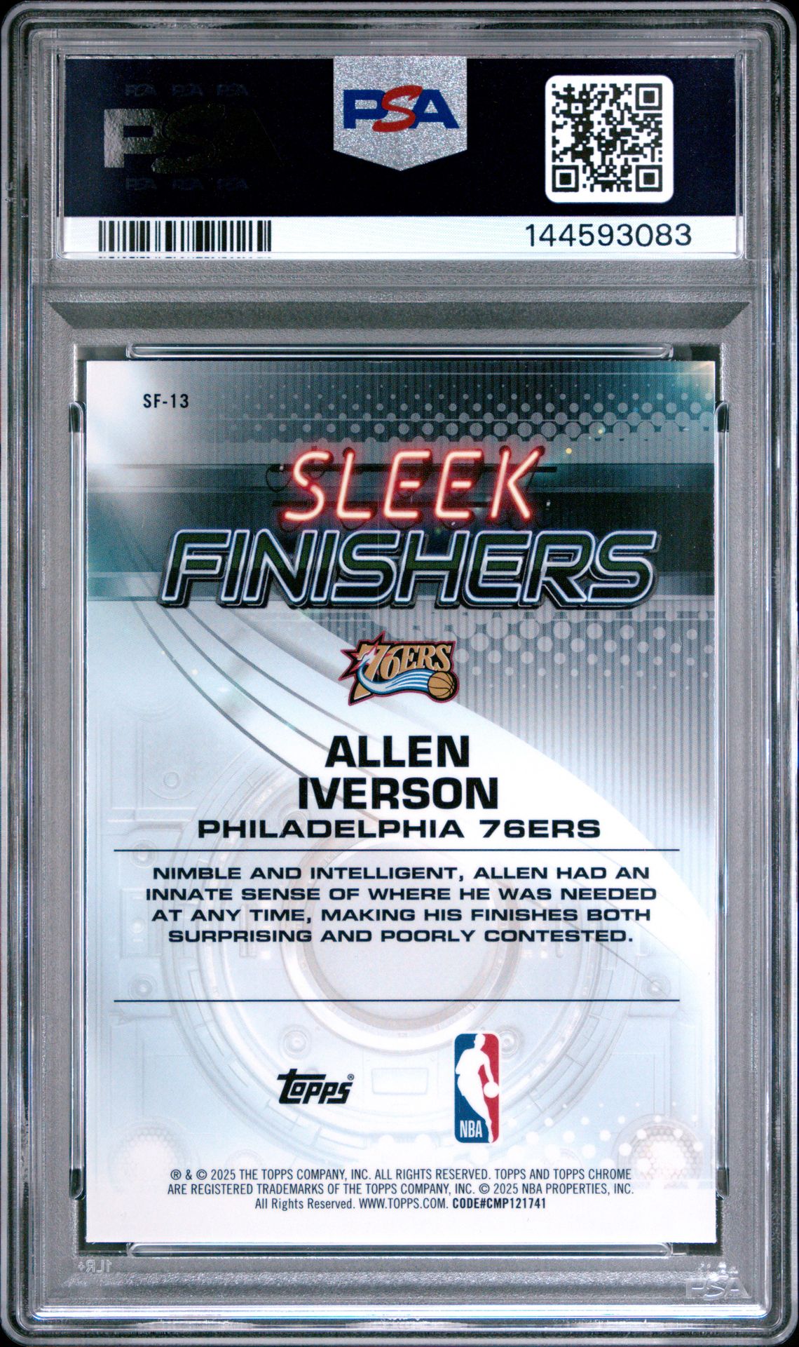 2025 Topps Chrome Sleek Finishers Allen Iverson #Sf-13 (Sleek Finishers-Purple Geo) Gem Mt 10 back