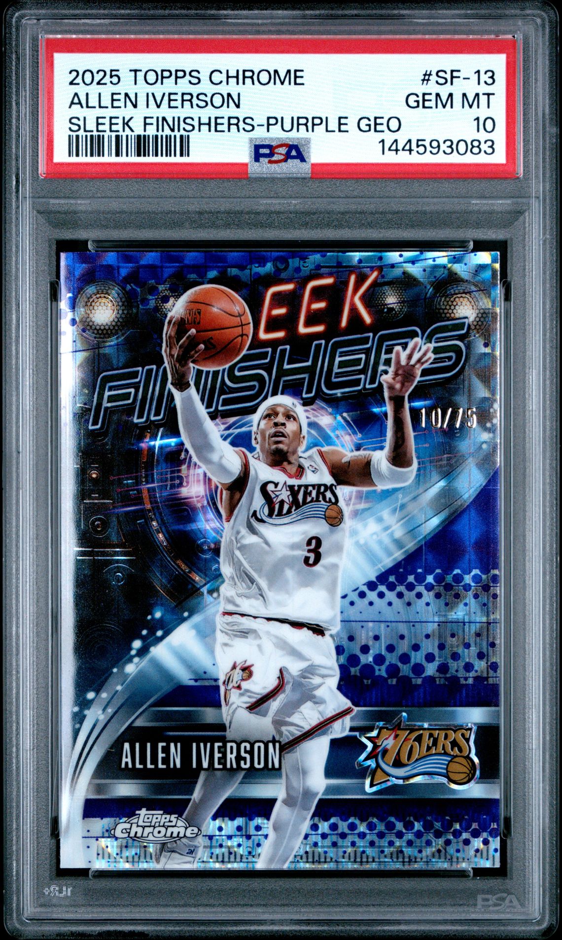 2025 Topps Chrome Sleek Finishers Allen Iverson #Sf-13 (Sleek Finishers-Purple Geo) Gem Mt 10 front