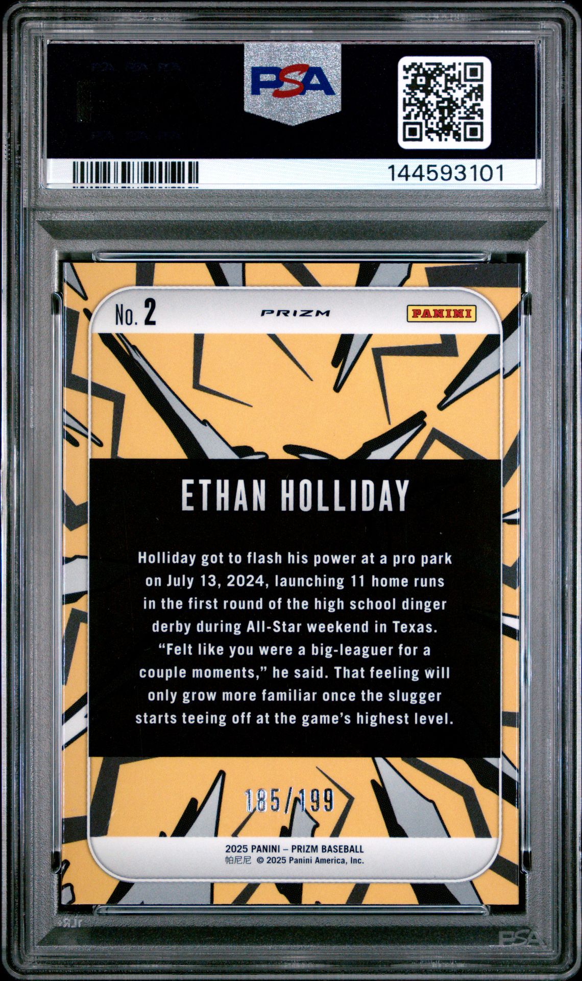 2025 Panini Prizm Dingers! Ethan Holliday #2 (Dingers!-Red Prizm) Gem Mt 10 back