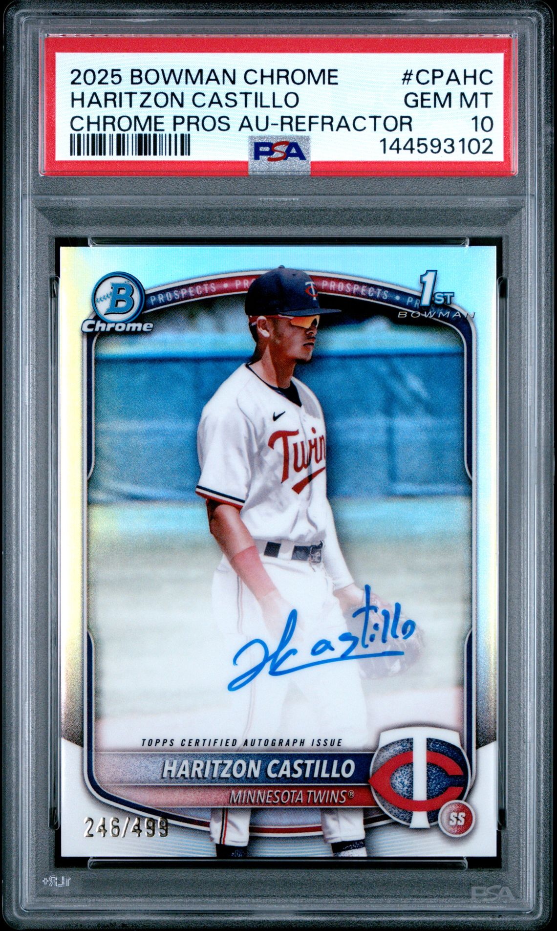 2025 Bowman Chrome Prospect Autographs Haritzon Castillo #Cpahc (Chrome Pros Au-Refractor) Gem Mt 10 front