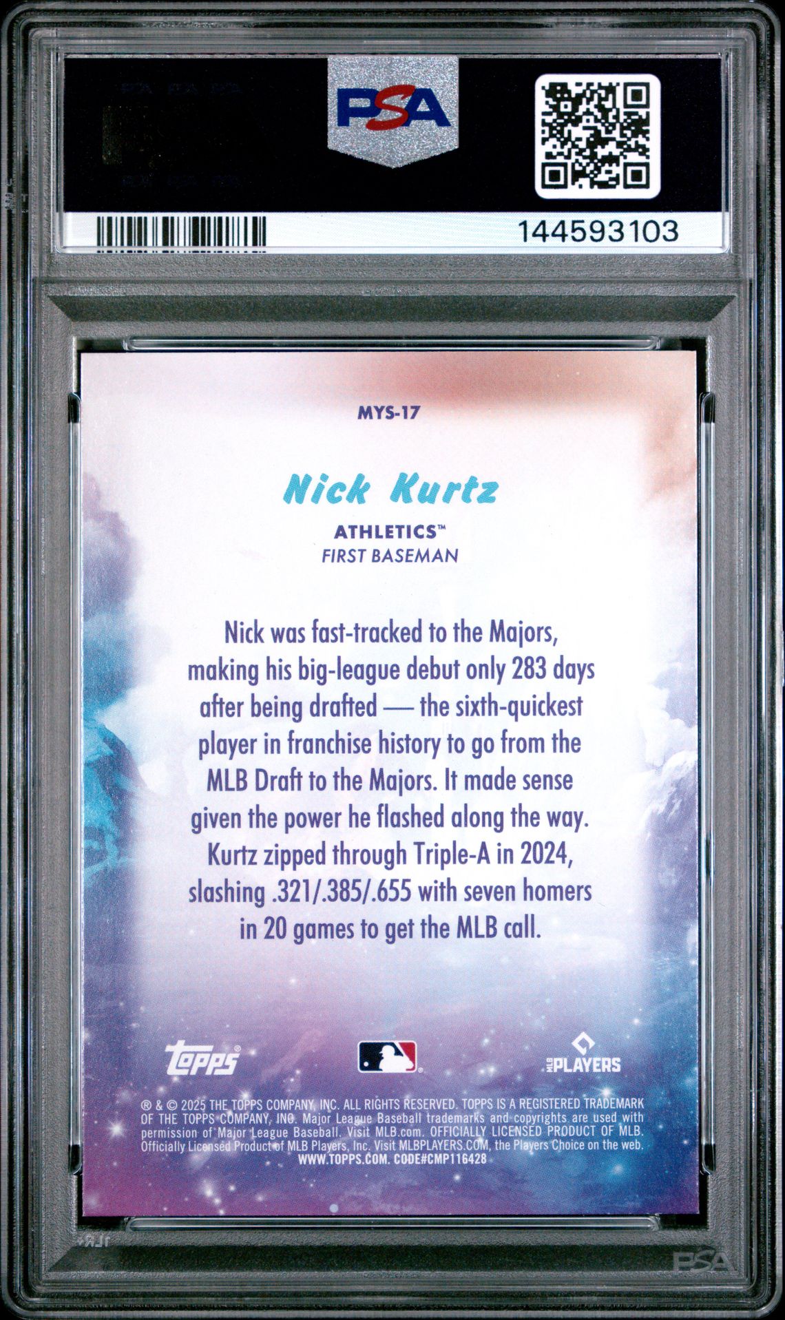 2025 Topps Update Mystical Nick Kurtz #17 Mint 9 back