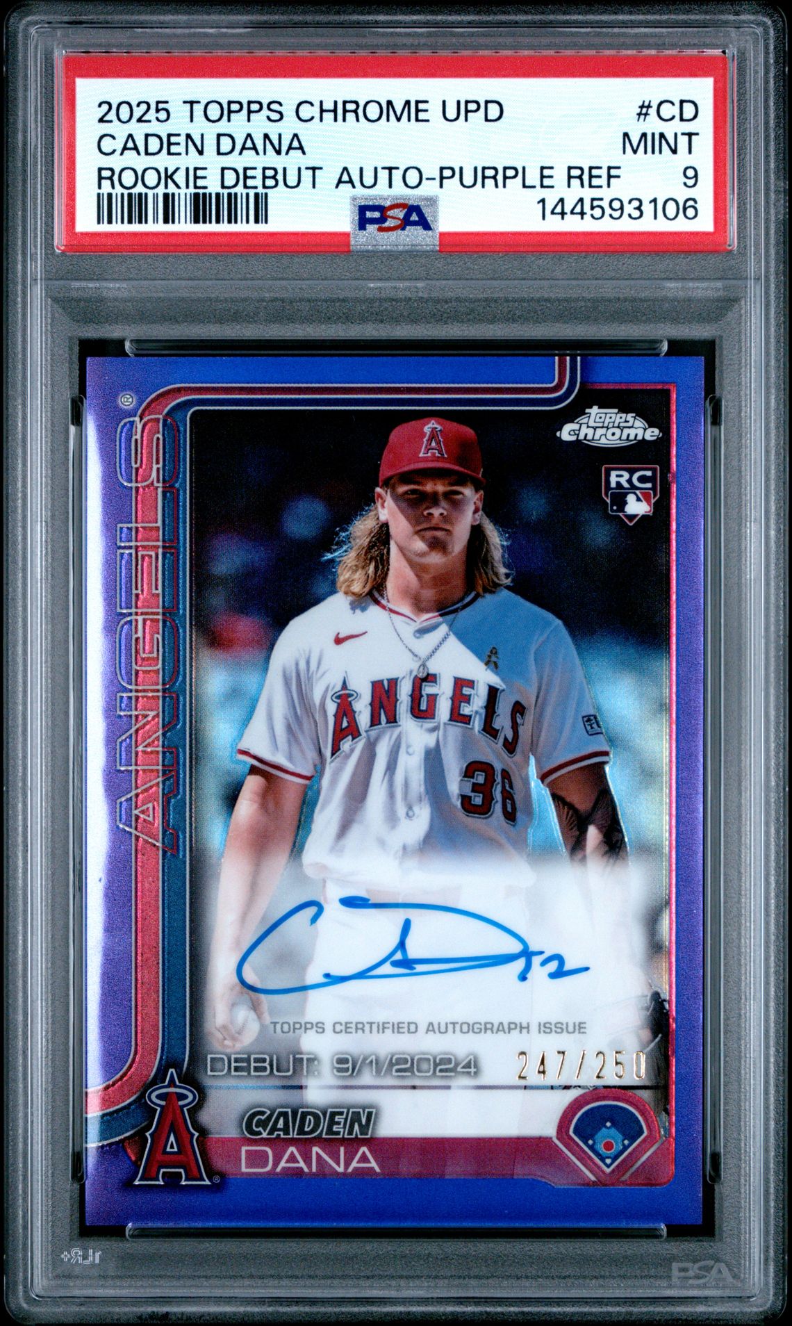 2025 Topps Chrome Update Rookie Debut Autographs Caden Dana #Cd (Rookie Debut Auto-Purple Ref) Mint 9 front