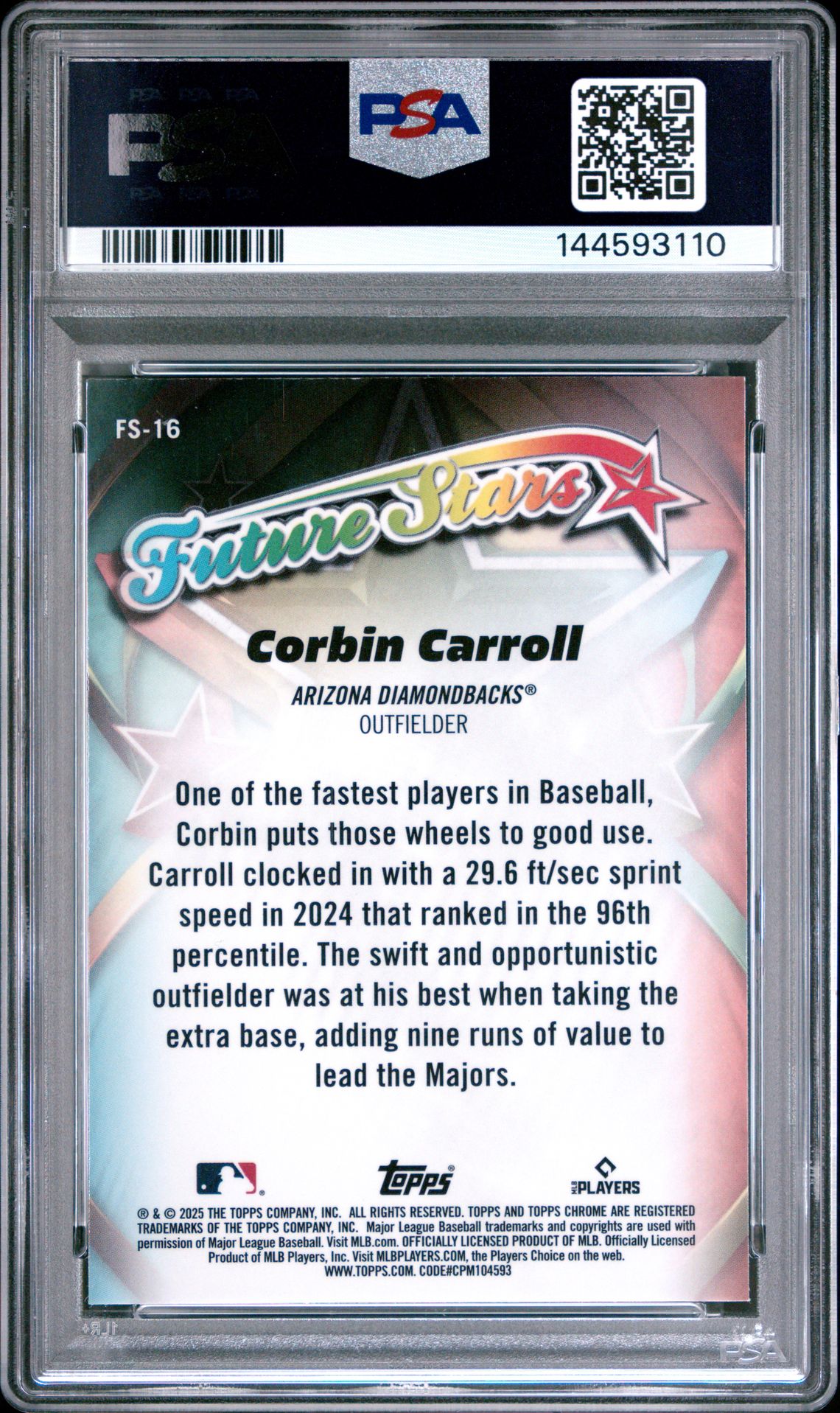 2025 Topps Chrome Logofractor Edition Future Stars Corbin Carroll #Fs16 (Future Stars-Green Ref) Gem Mt 10 back