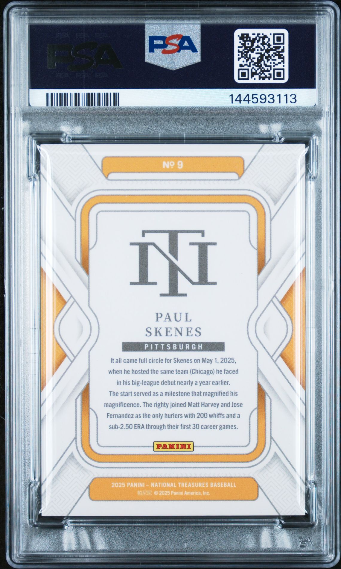 2025 Panini National Treasures Paul Skenes #9 Mint 9 back