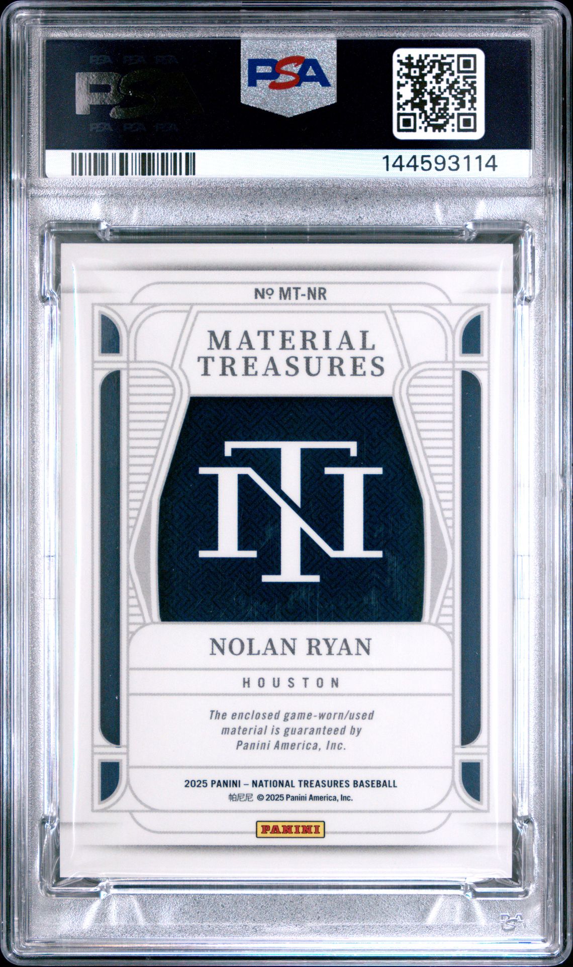 2025 Panini National Treasures Material Treasures Nolan Ryan #Nr Gem Mt 10 back