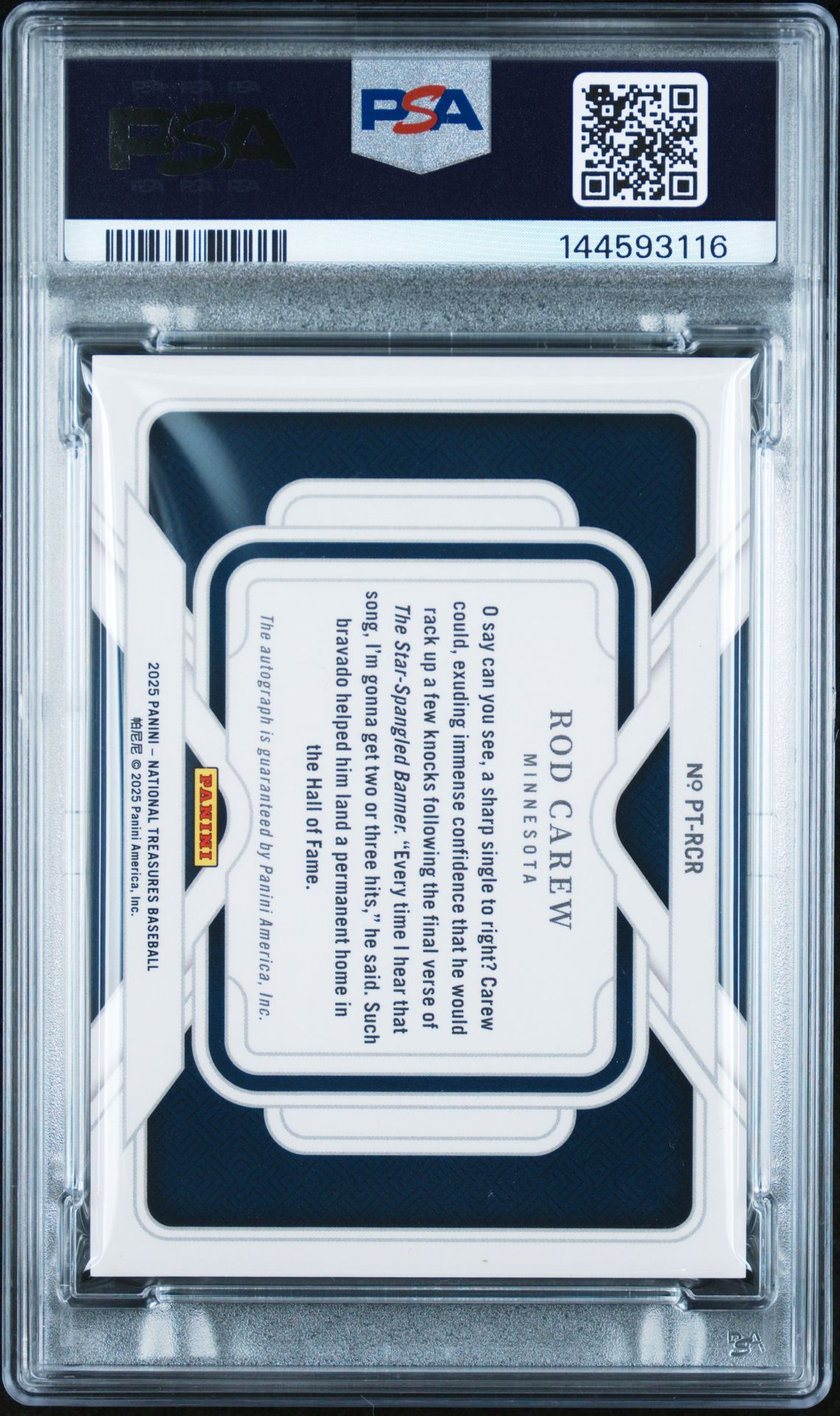 2025 Panini National Treasures Personalized Treasures Rod Carew #Pt-Rcr (Prsnlzd Trsrs Au-Blue) Mint 9 back