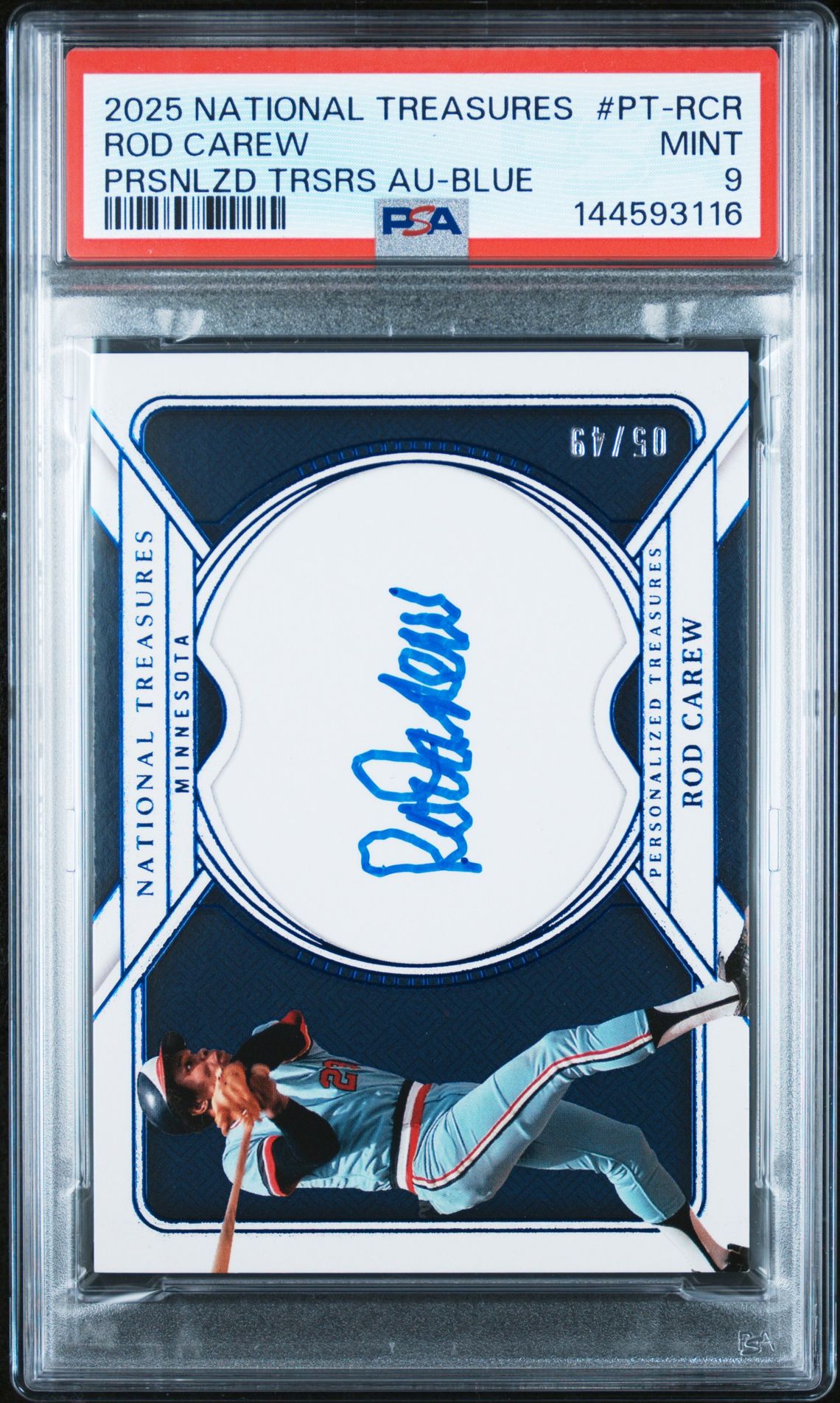 2025 Panini National Treasures Personalized Treasures Rod Carew #Pt-Rcr (Prsnlzd Trsrs Au-Blue) Mint 9 front