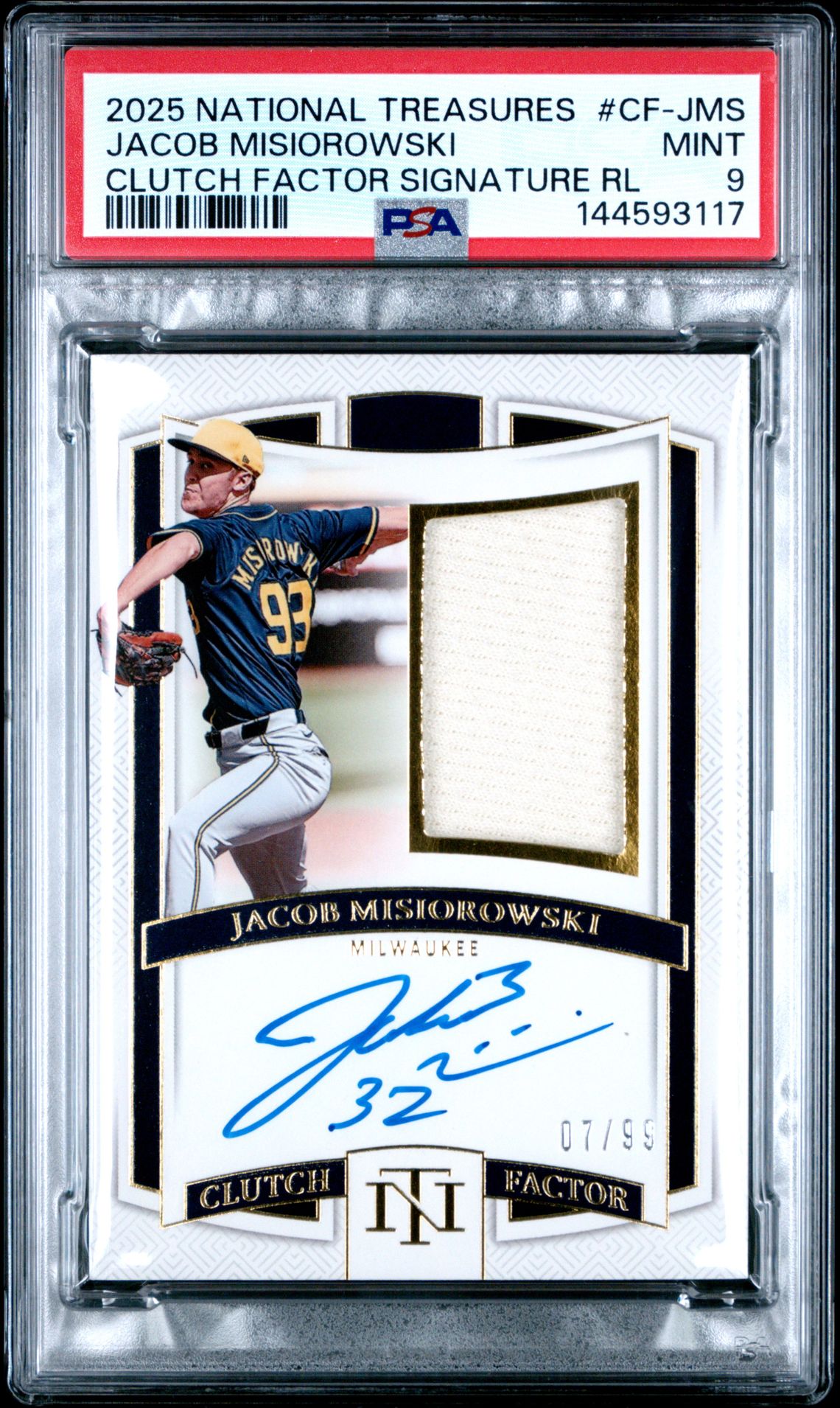 2025 Panini National Treasures Clutch Factor Signature Relics Jacob Misiorowski #Cf-Jms Mint 9 front