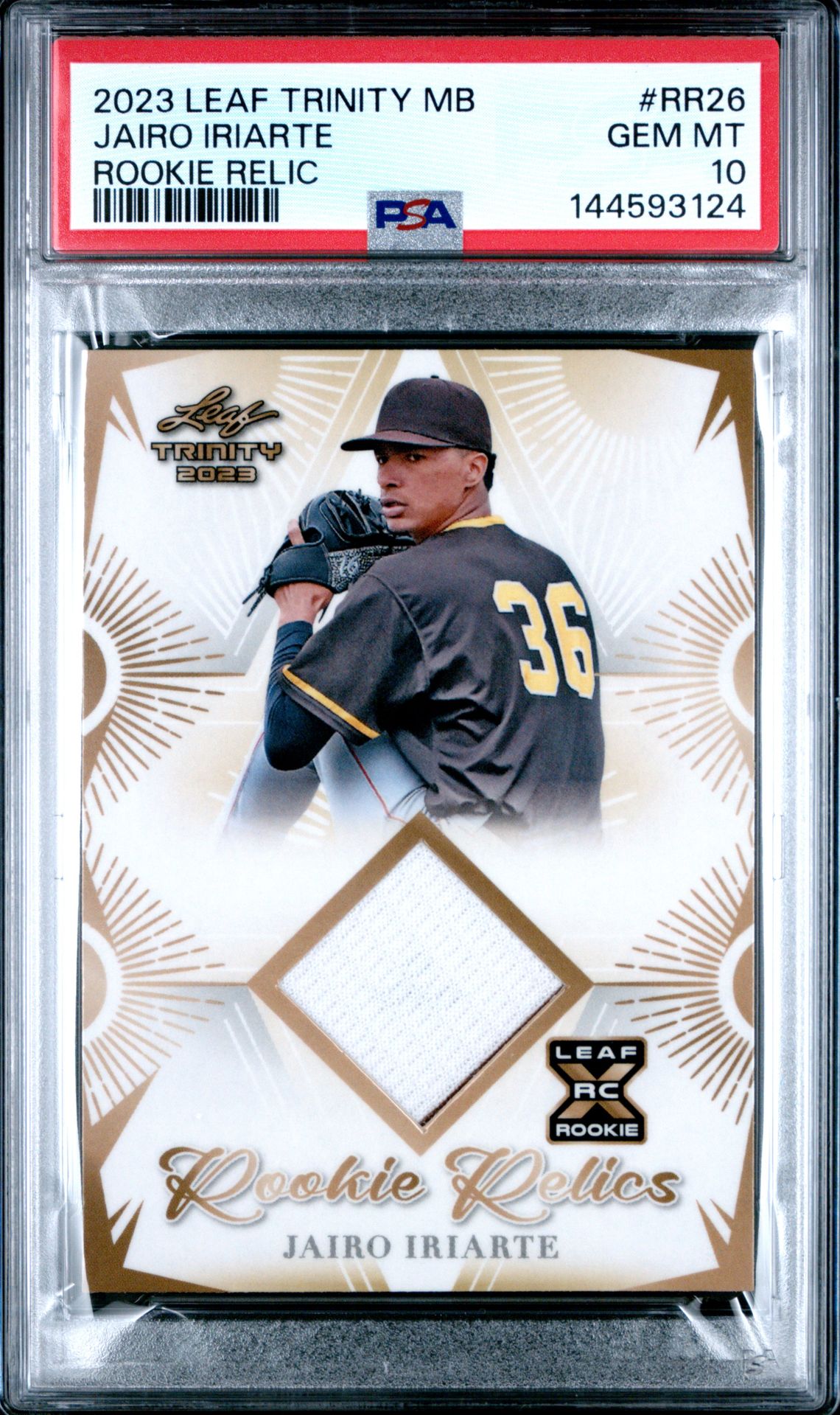 2023 Leaf Trinity Mega Box Rookie Relics Jairo Iriarte #Rr26 Gem Mt 10 front