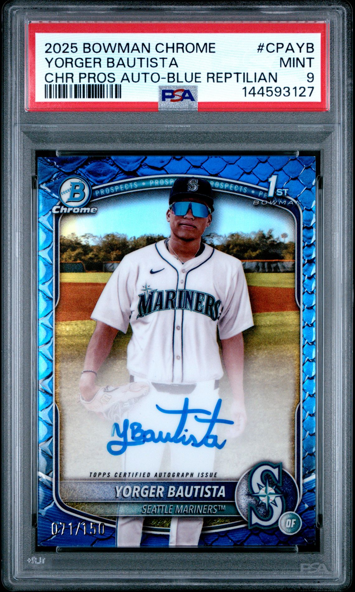 2025 Bowman Chrome Prospect Autographs Yorger Bautista #Cpayb (Chr Pros Auto-Blue Reptilian) Mint 9 front