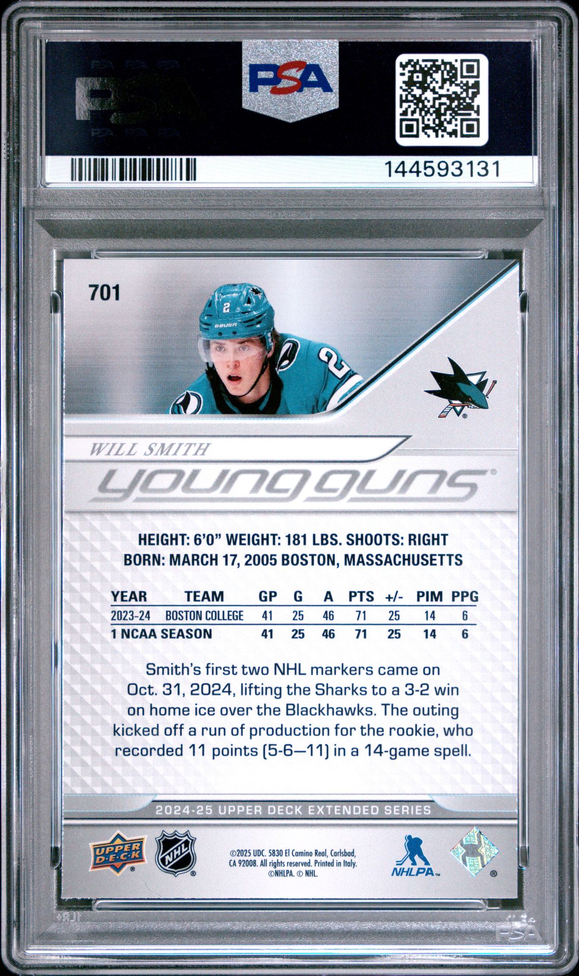 2024 Upper Deck Will Smith #701 Gem Mt 10 back