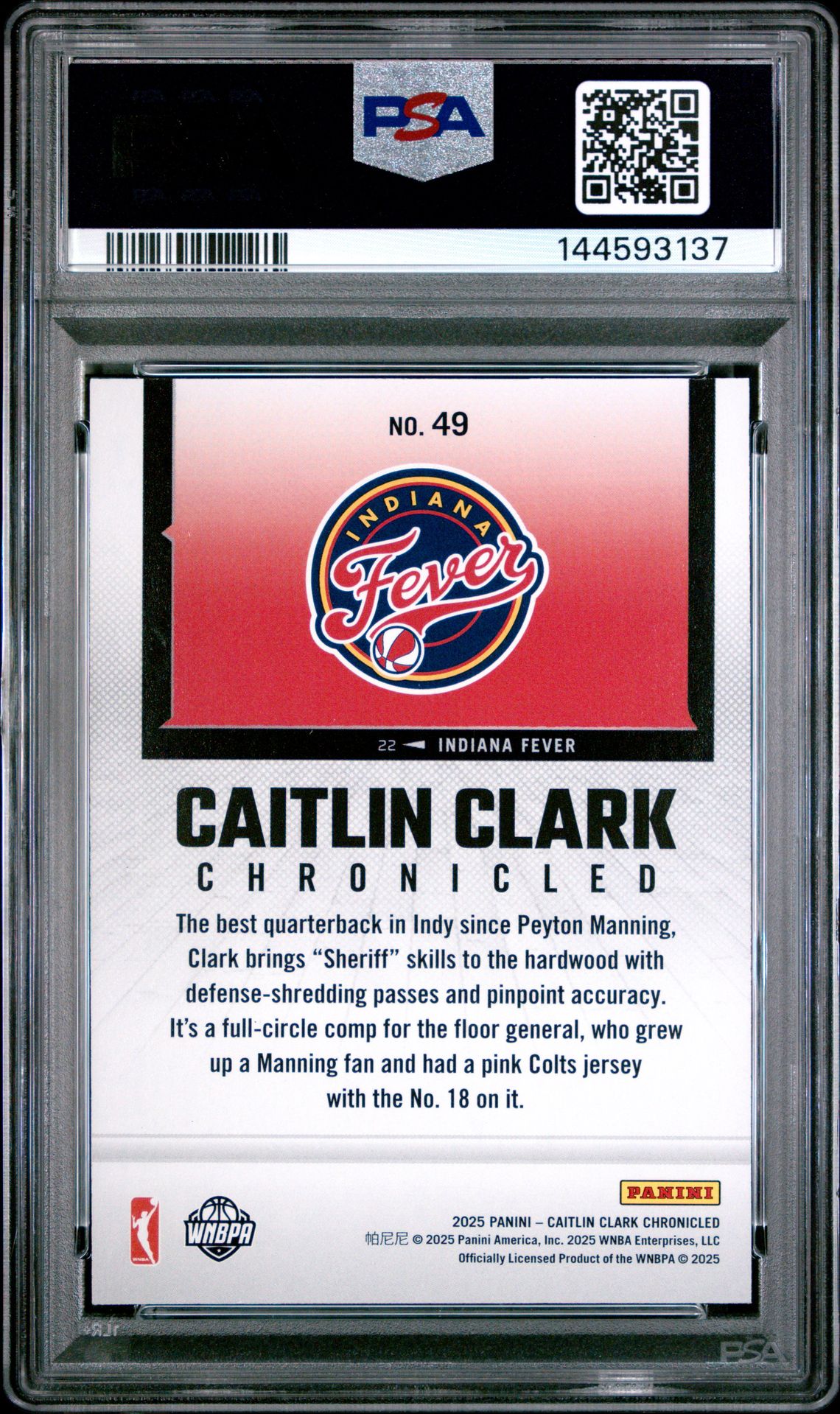 2025 Panini Caitlin Clark Chronicled Caitlin Clark #49 (Red Cracked Ice) Mint 9 back