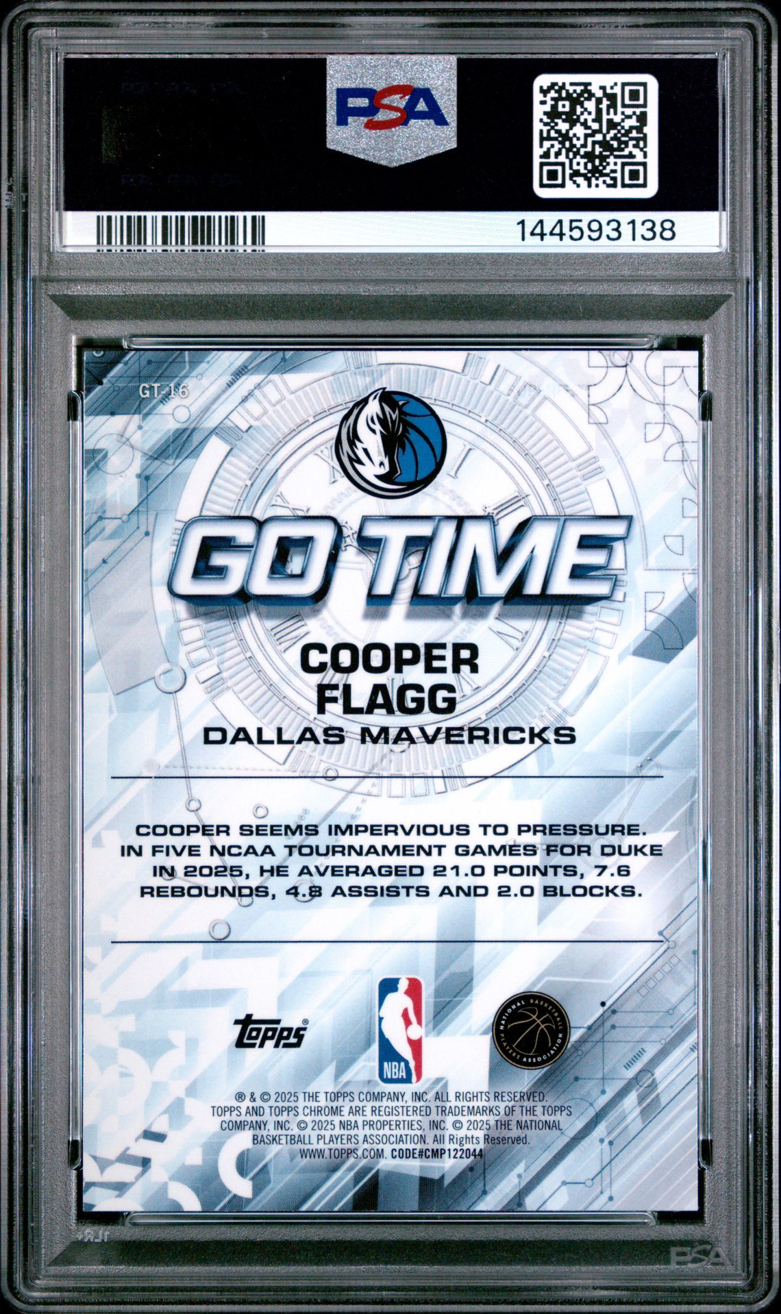 2025 Topps Chrome Go Time Cooper Flagg #Gt-16 Gem Mt 10 back