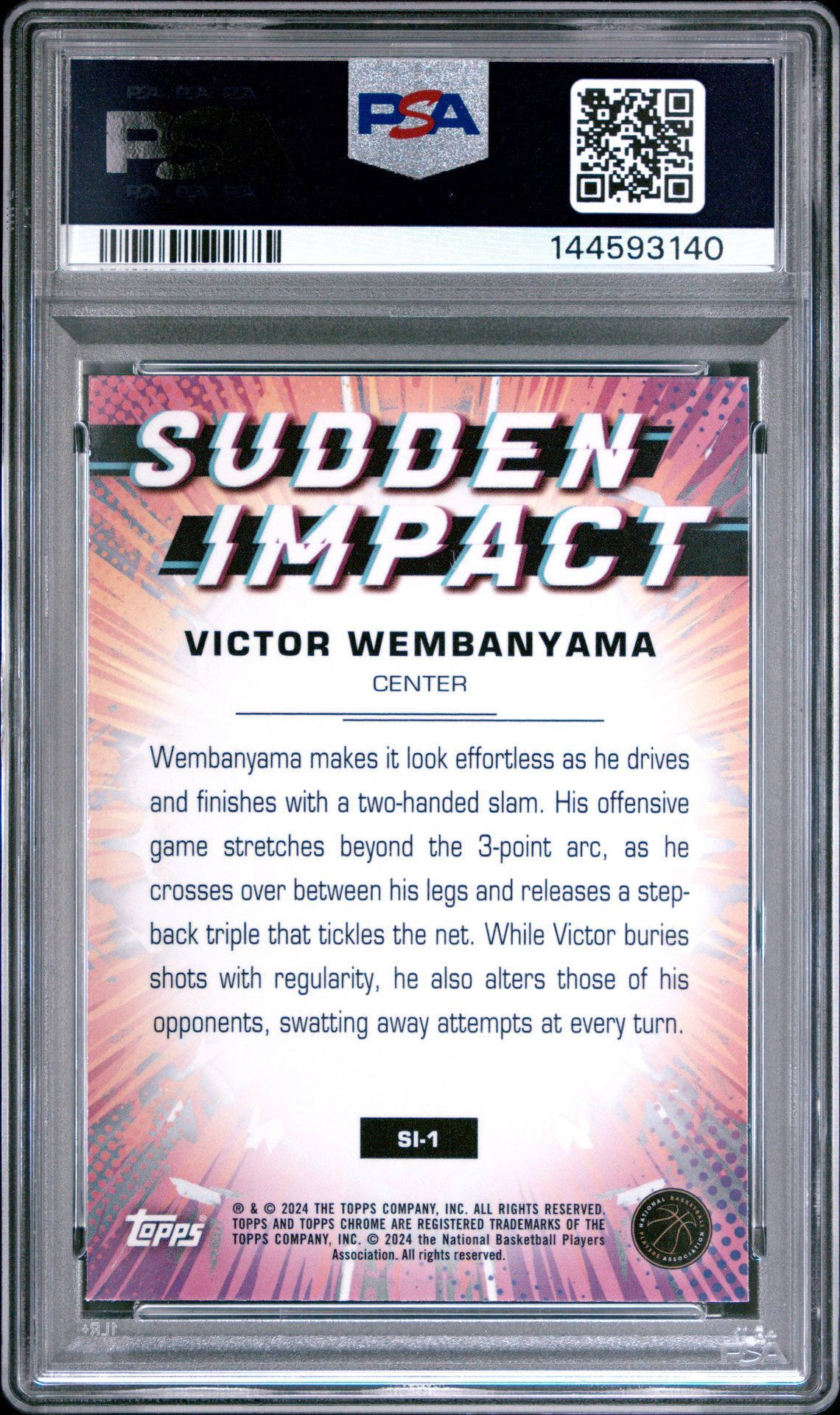 2023 Topps Chrome Sudden Impact Victor Wembanyama #Si1 (Sudden Impact-Pink Bk Ref) Gem Mt 10 back