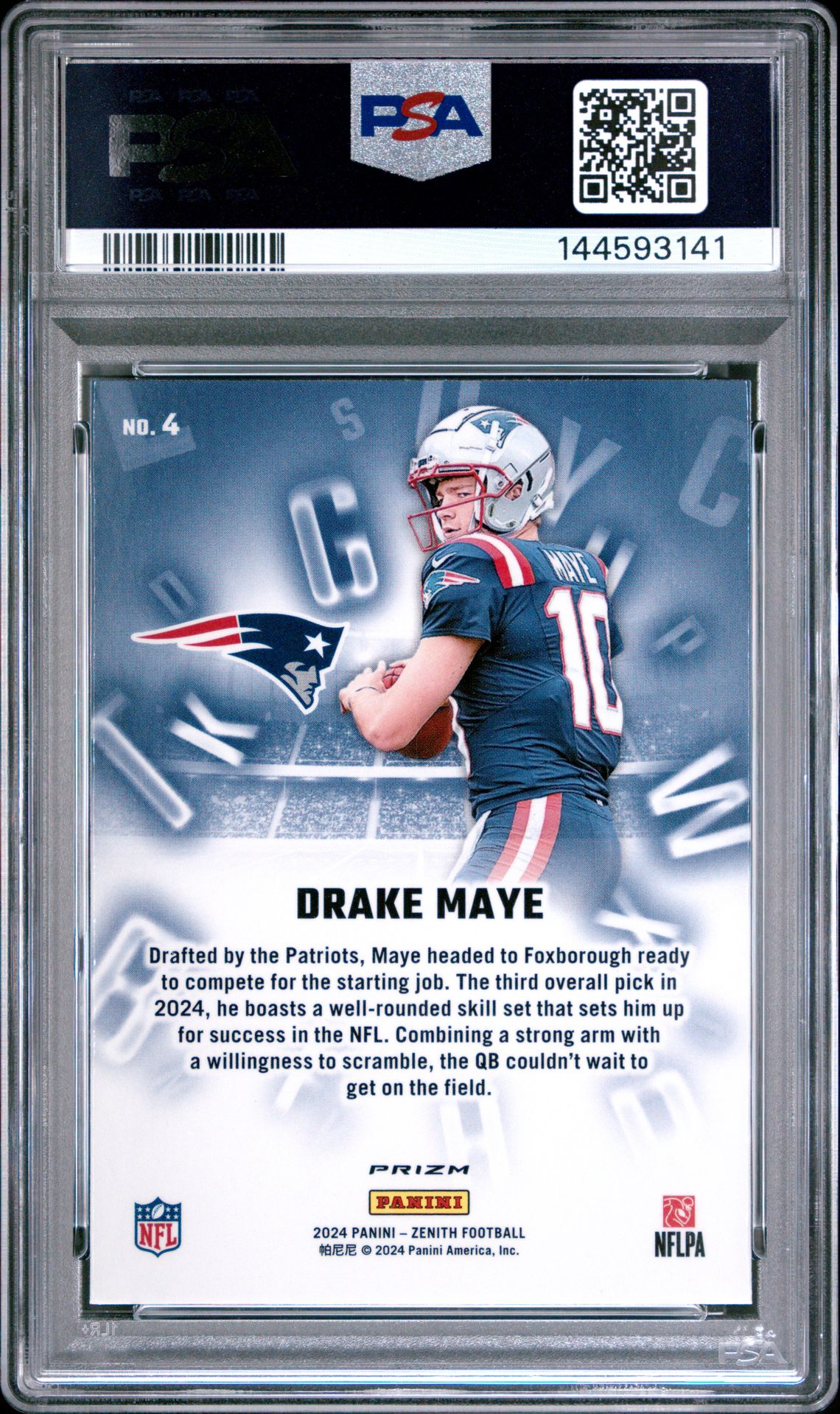2024 Panini Zenith A To Z Drake Maye #4 (A To Z-Orange) Gem Mt 10 back