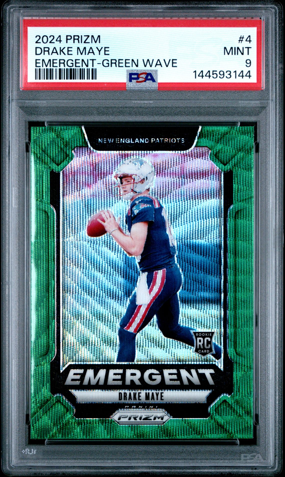 2024 Panini Prizm Emergent Drake Maye #4 (Emergent-Green Wave) Mint 9 front