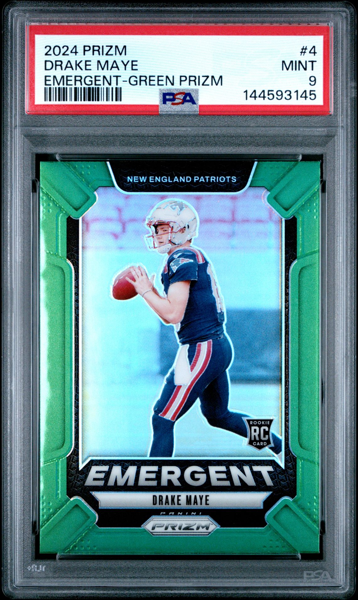 2024 Panini Prizm Emergent Drake Maye #4 (Emergent-Green Prizm) Mint 9 front