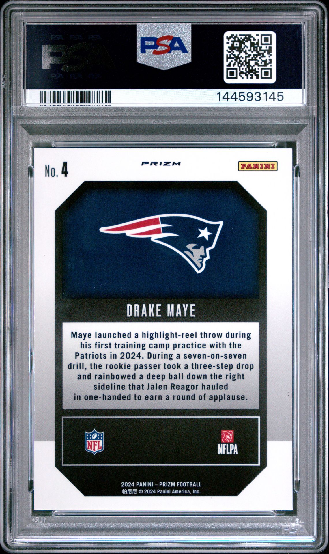 2024 Panini Prizm Emergent Drake Maye #4 (Emergent-Green Prizm) Mint 9 back