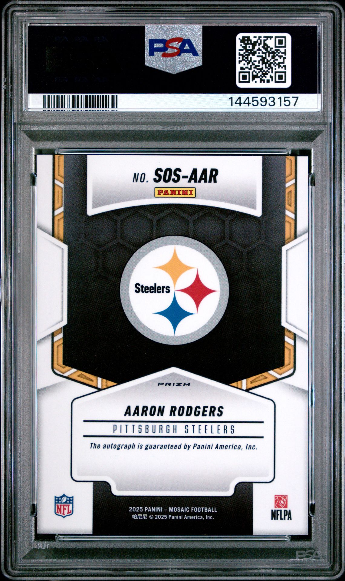 2025 Panini Mosaic Showtime Signatures Aaron Rodgers #Sos-Aar (Showtime Sig-Fsn R&Y Chc) Mint 9 back