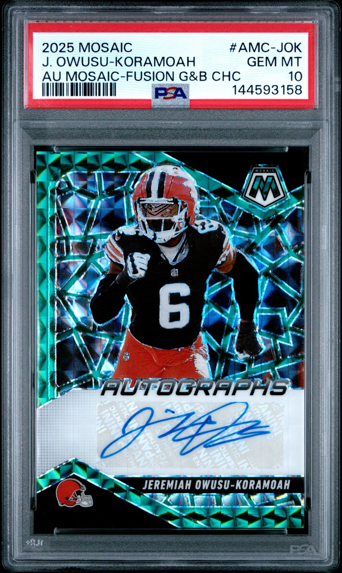 2025 Panini Mosaic Autographs Mosaic J. Owusu-Koramoah #Amc-Jok (Au Mosaic-Fusion G&B Chc) Gem Mt 10 front