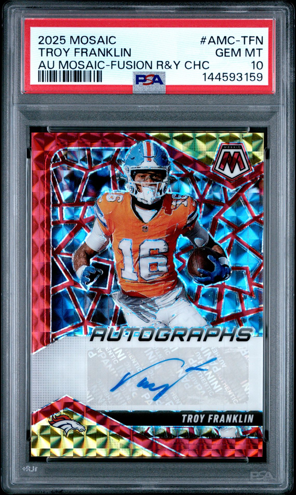2025 Panini Mosaic Autographs Mosaic Troy Franklin #Amc-Tfn (Au Mosaic-Fusion R&Y Chc) Gem Mt 10 front