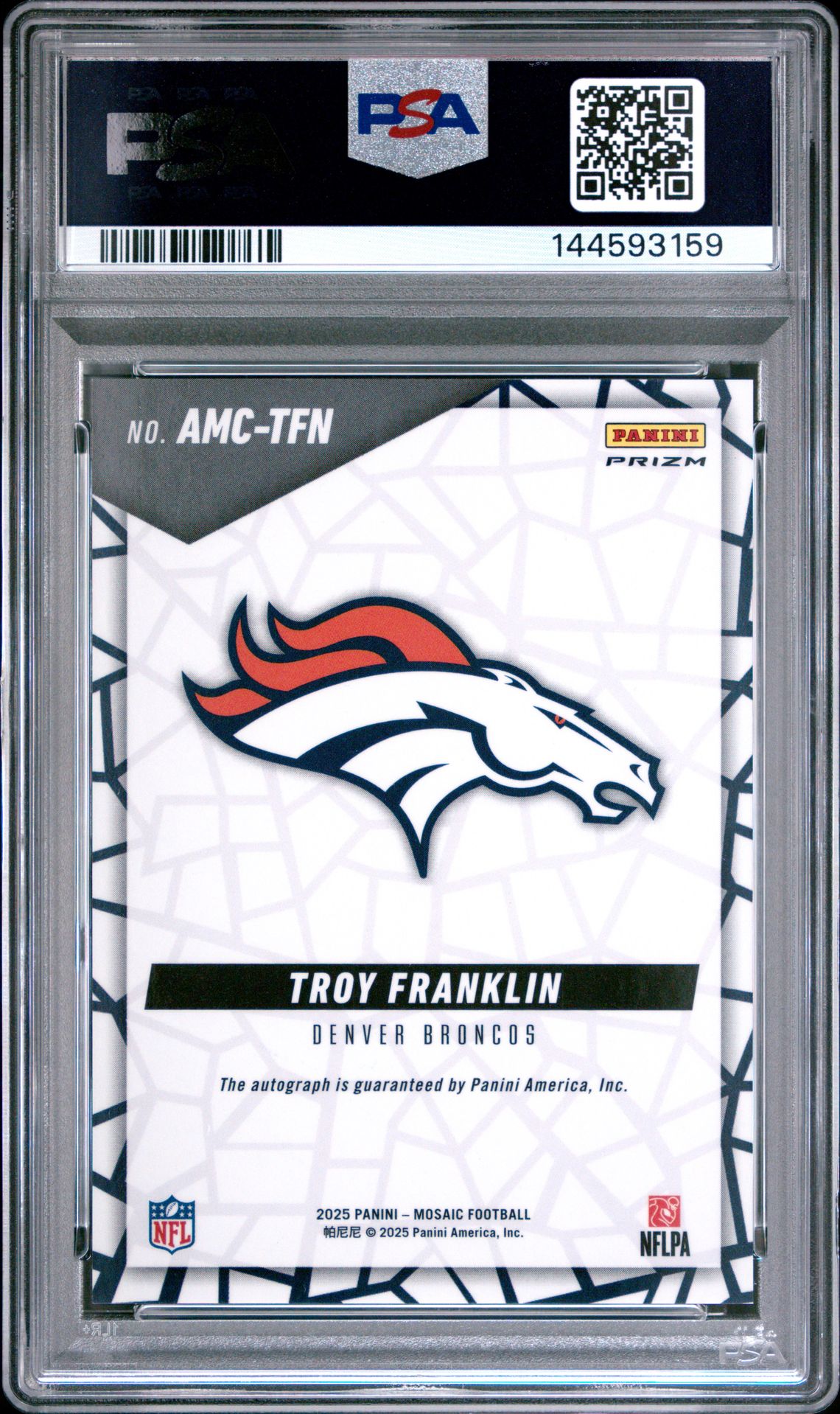 2025 Panini Mosaic Autographs Mosaic Troy Franklin #Amc-Tfn (Au Mosaic-Fusion R&Y Chc) Gem Mt 10 back