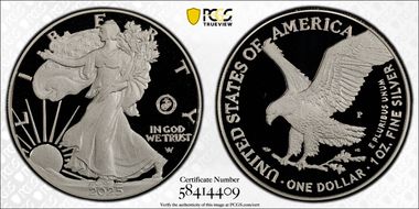 2025-P $1 Silver Eagle w/ US Marine Corps Privy 250th Anniversary PR69DCAM