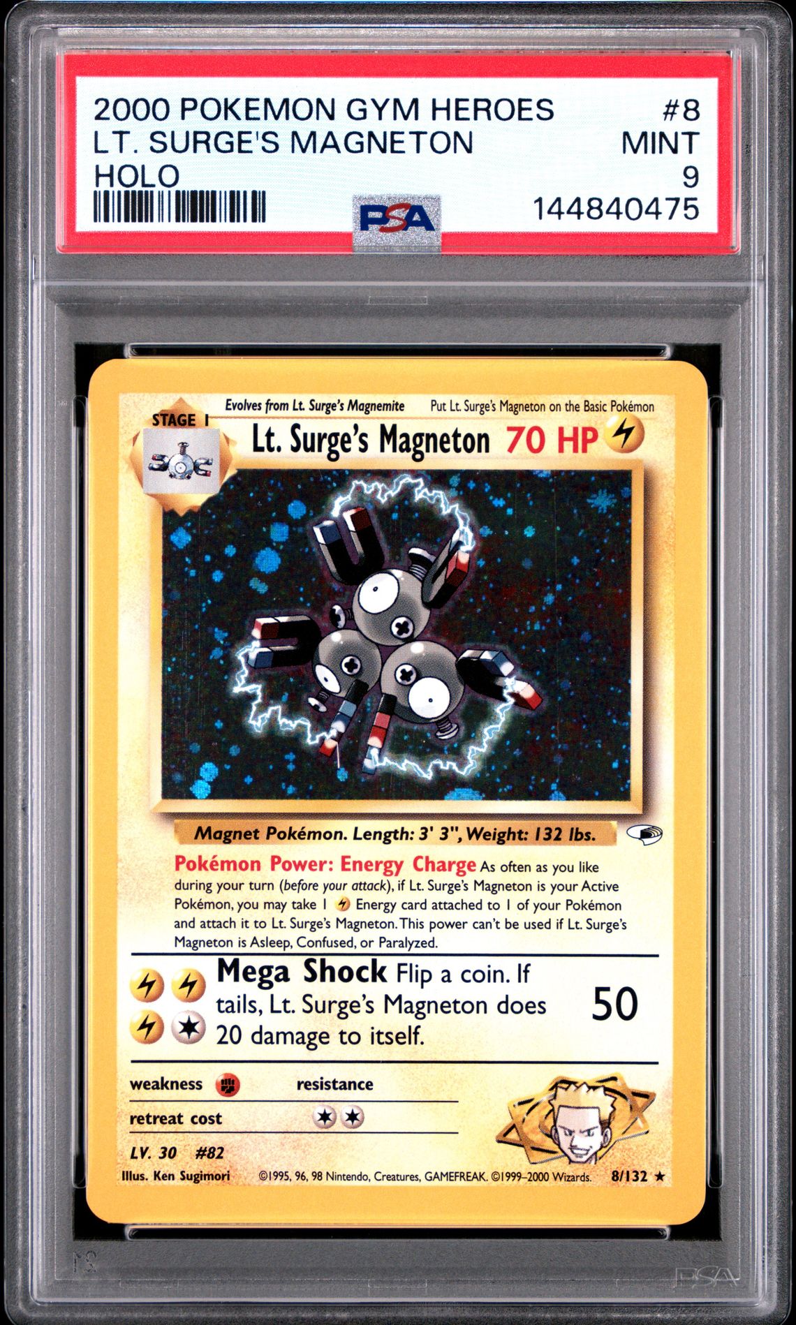 2000 Pokemon POKEMON GYM HEROES HOLO #8 Lt. Surge's Magneton front