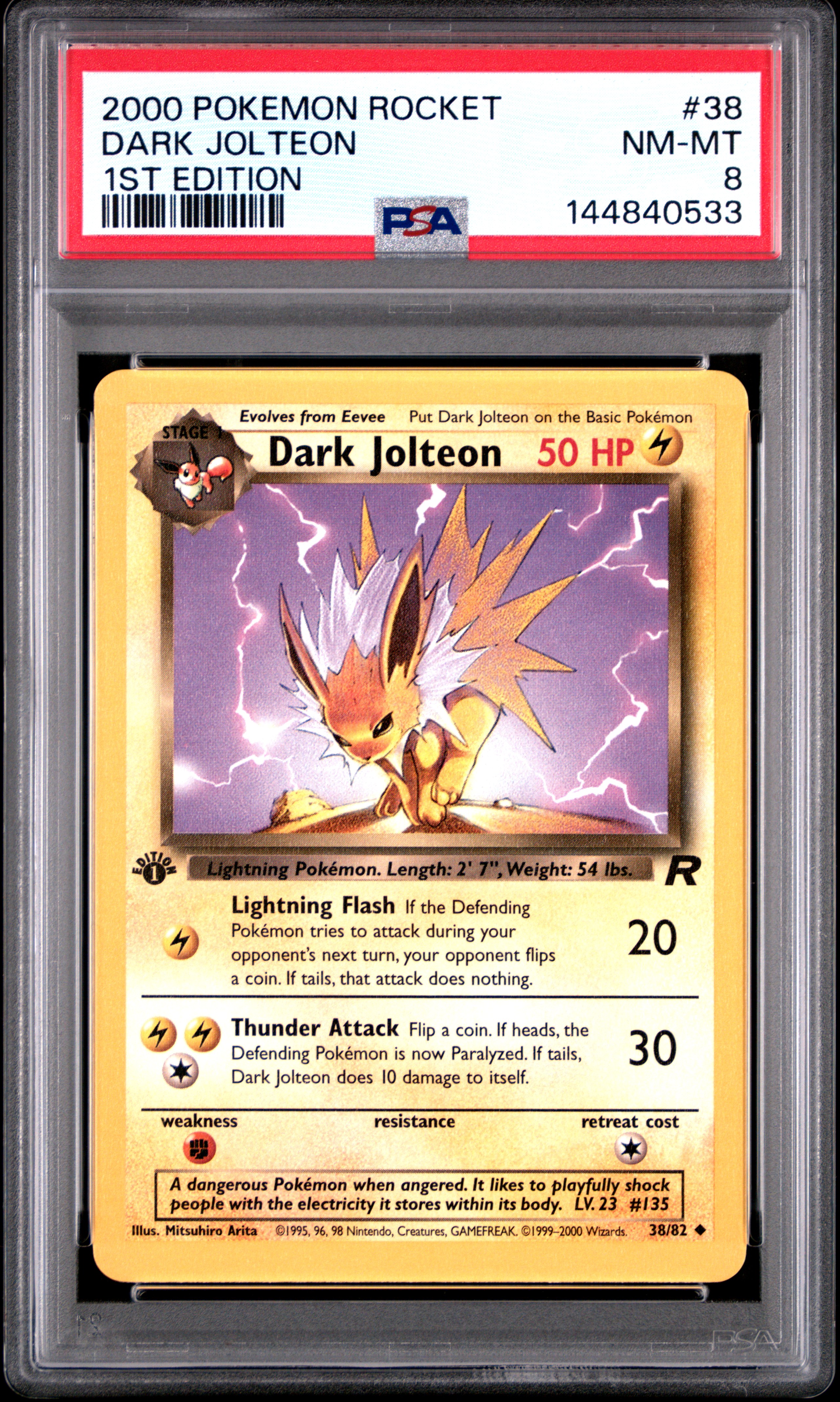 2000 #38 Dark Jolteon 1st Edition PSA 8 Rocket Pokemon