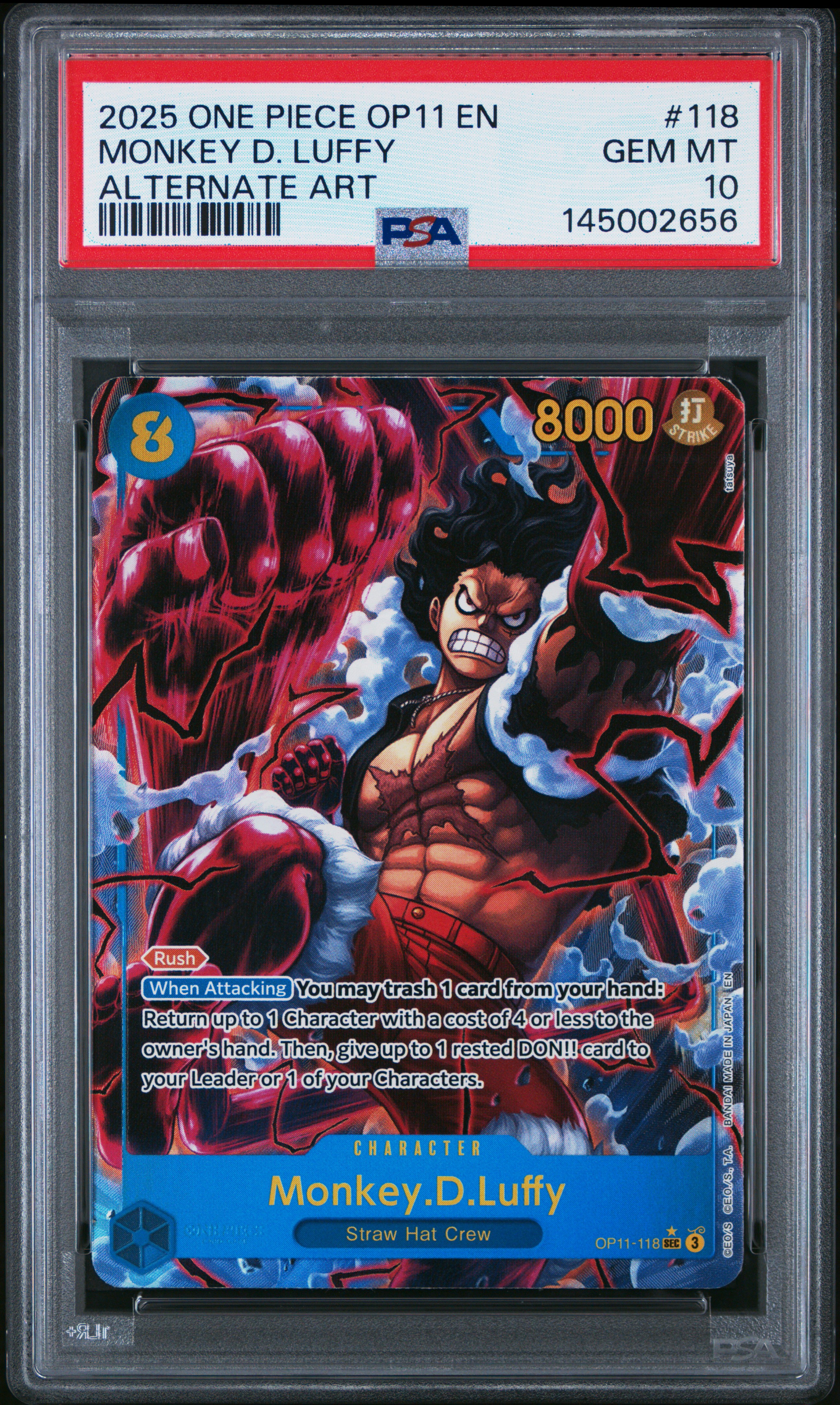 2025 #118 Monkey D. Luffy PSA 10 OP11-A Fist of Divine Speed One Piece