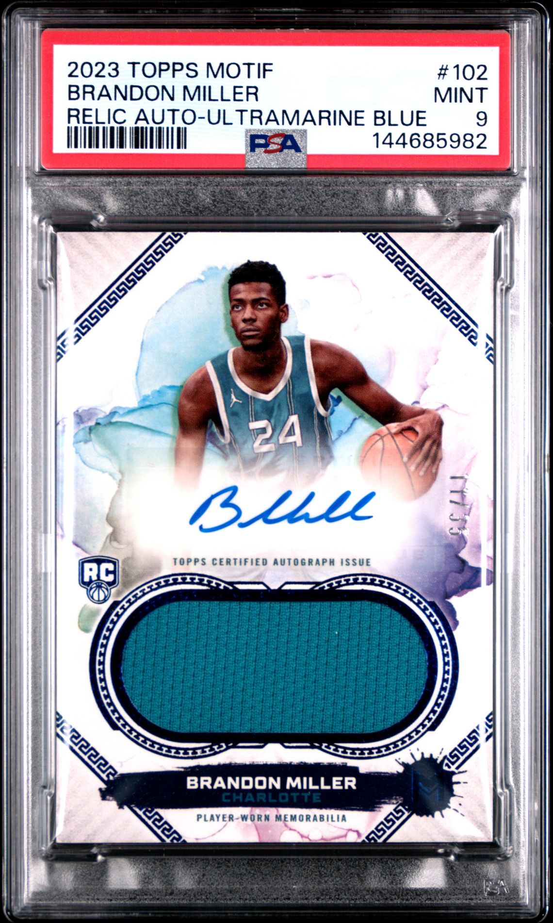 2023 Topps TOPPS MOTIF RELIC AUTO-ULTRAMARINE BLUE #102 Brandon Miller front