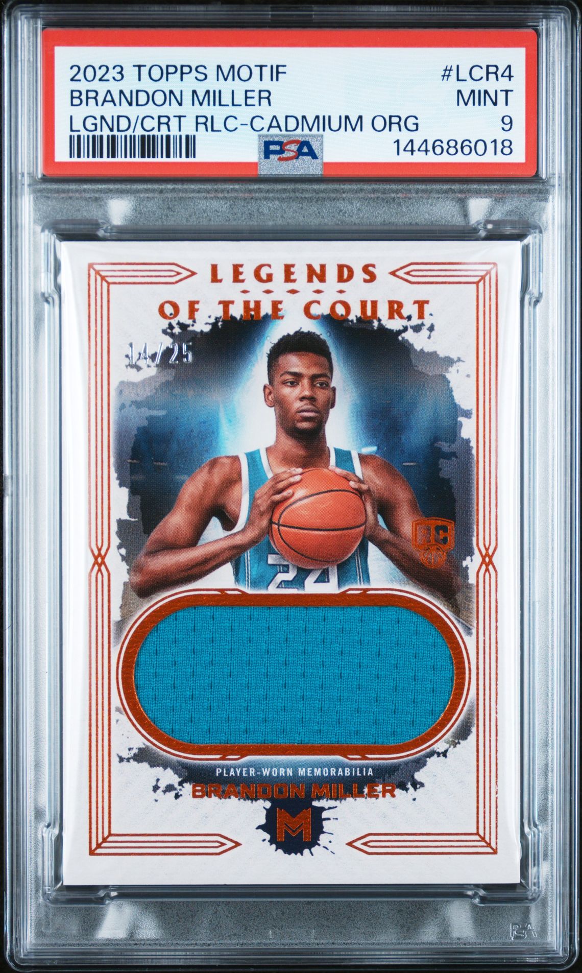 2023 Topps TOPPS MOTIF LEGENDS OF THE COURT RELICS LGND/CRT RLC-CADMIUM ORG #LCR4 Brandon Miller front