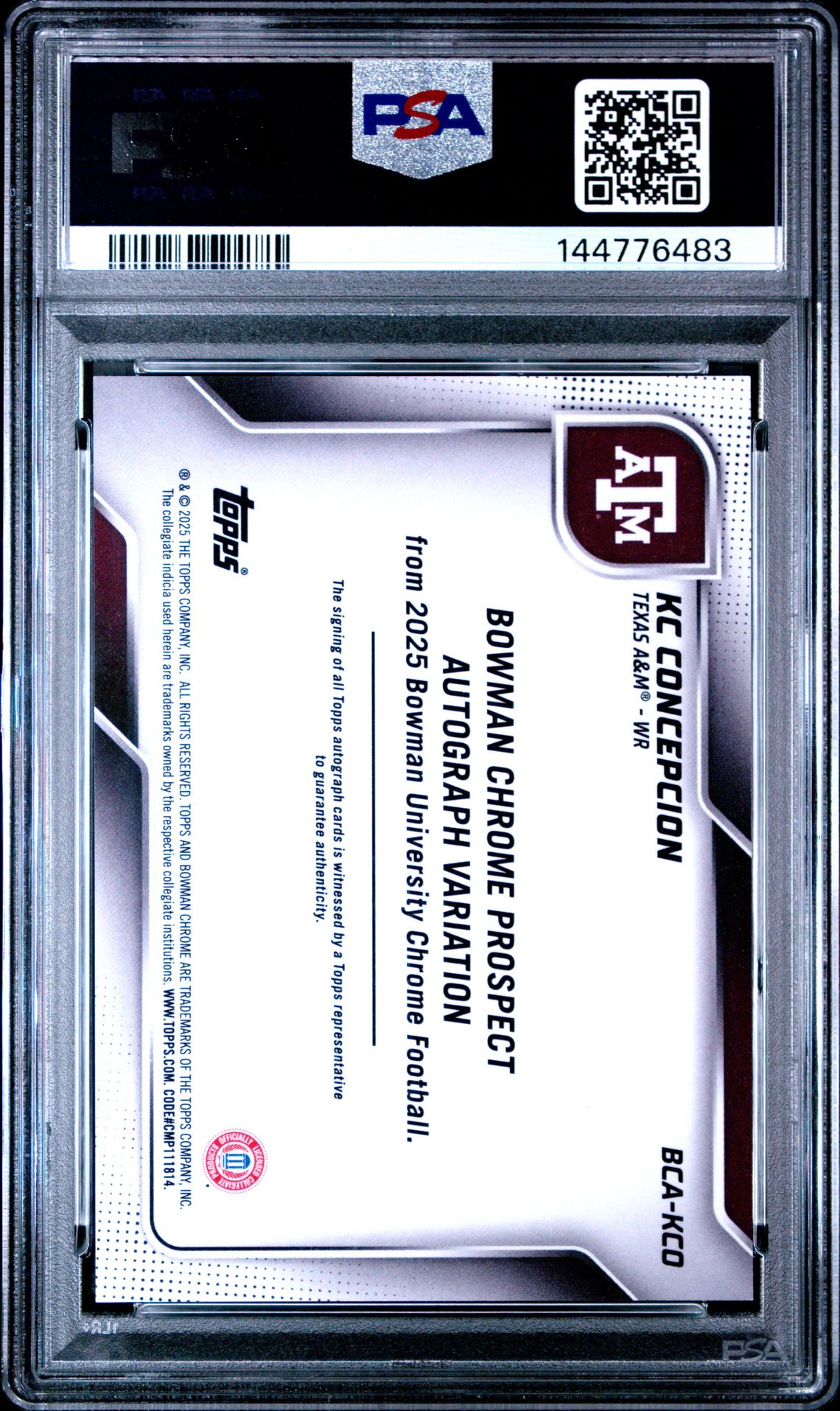 2025 Bowman University Chrome Bowman Chrome Prospect Autographs Kc Concepcion #Kco (Chr Pros Au-Purple Ref) Mint 9 back