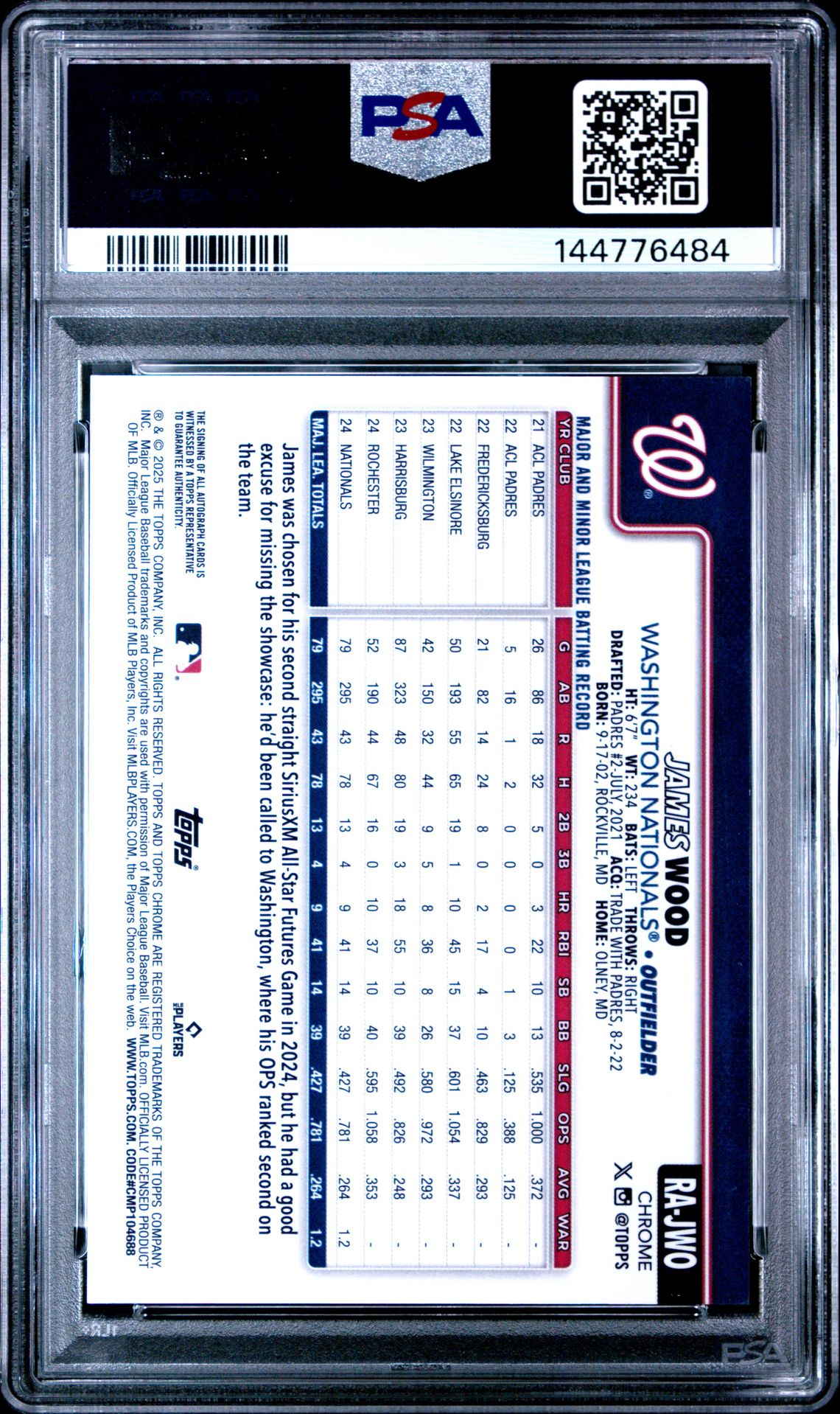 2025 Topps Chrome Update Rookie Autographs James Wood #Jwo (Rookie Auto-Grn/Yl Lava Lamp) Mint 9 back