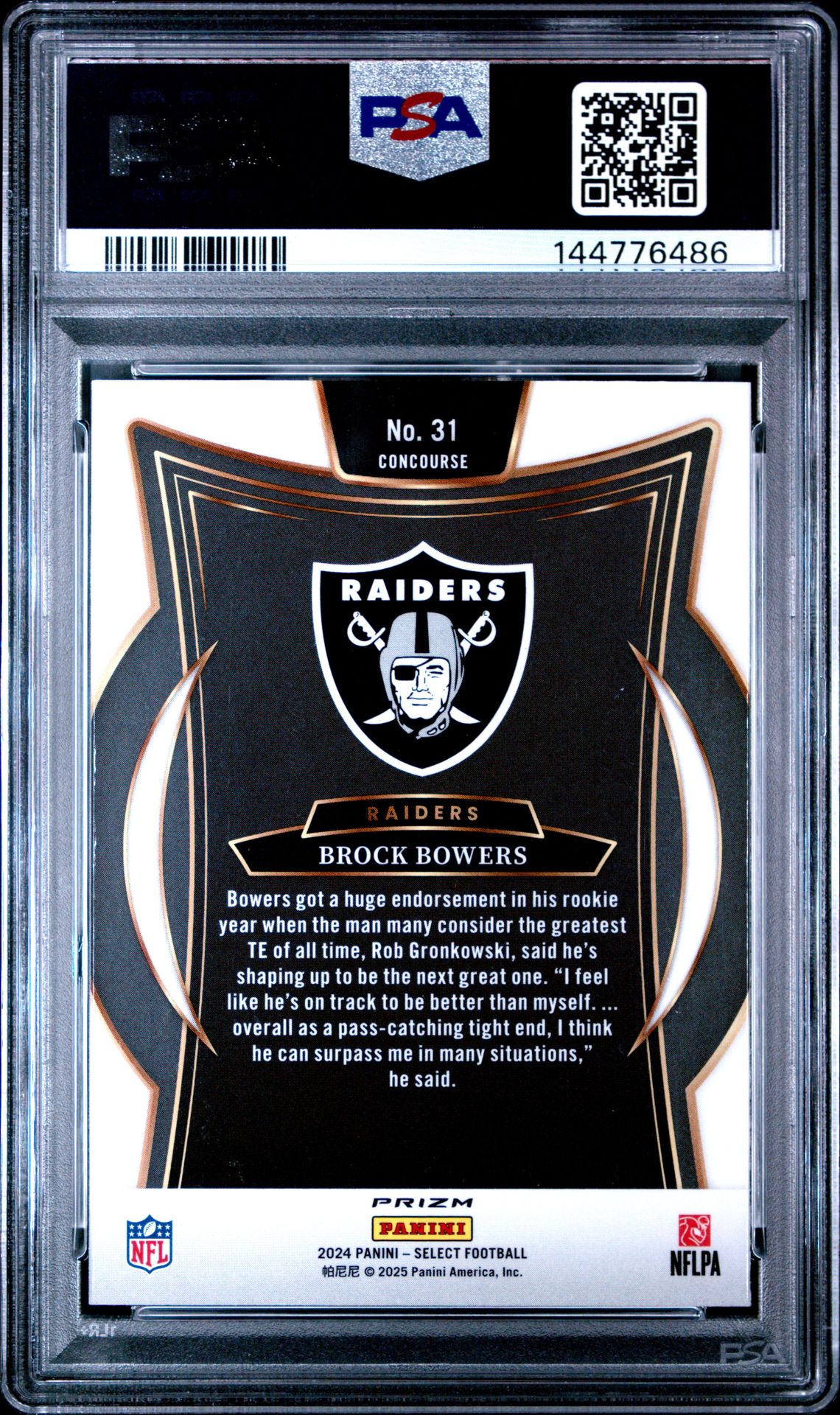 2024 Panini Select Brock Bowers #31 (Black & Green Shock) Gem Mt 10 back