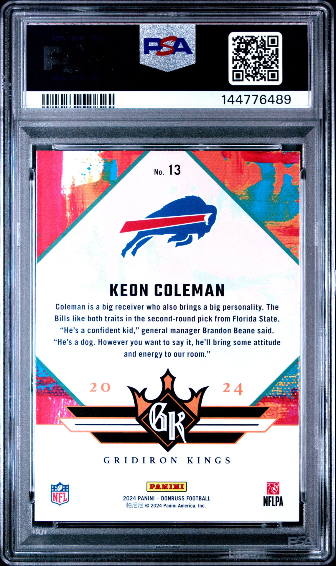 2024 Panini Donruss Rookie Gridiron Kings Keon Coleman #13 Gem Mt 10 back