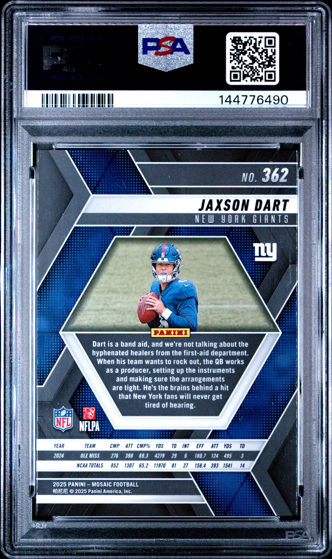2025 Panini Mosaic Jaxson Dart #362 Gem Mt 10 back