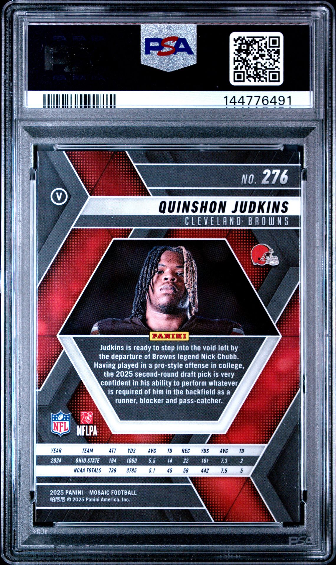 2025 Panini Mosaic Quinshon Judkins #276 Mint 9 back