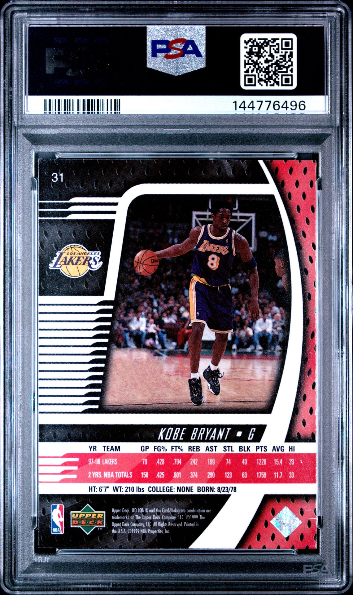 1998 Upper Deck Ionix Kobe Bryant #31 Mint 9 back