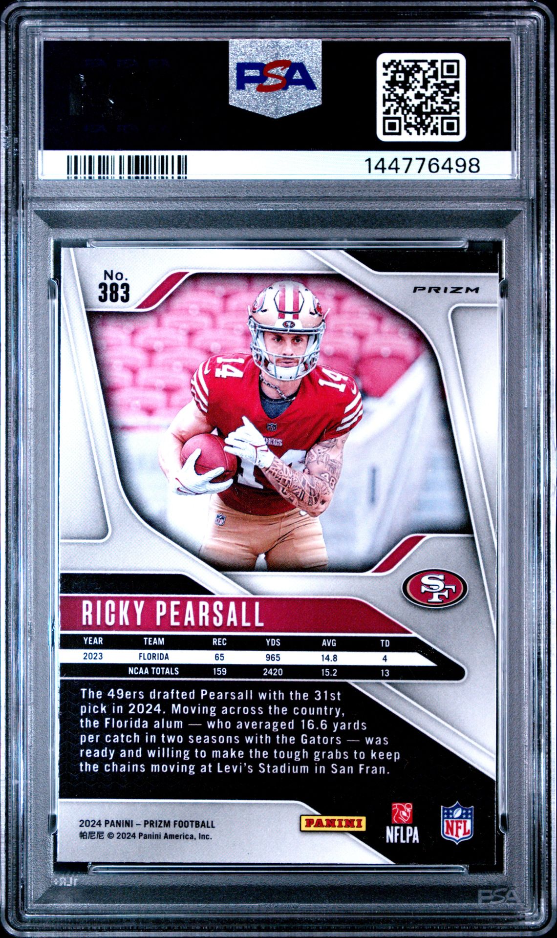 2024 Panini Prizm Ricky Pearsall #383 (Silver Prizm) Gem Mt 10 back