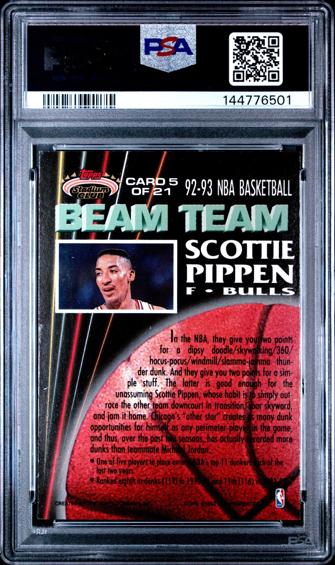 1992 Stadium Club Beam Team Scottie Pippen #5 (Beam Team) Ex-Mt 6 back