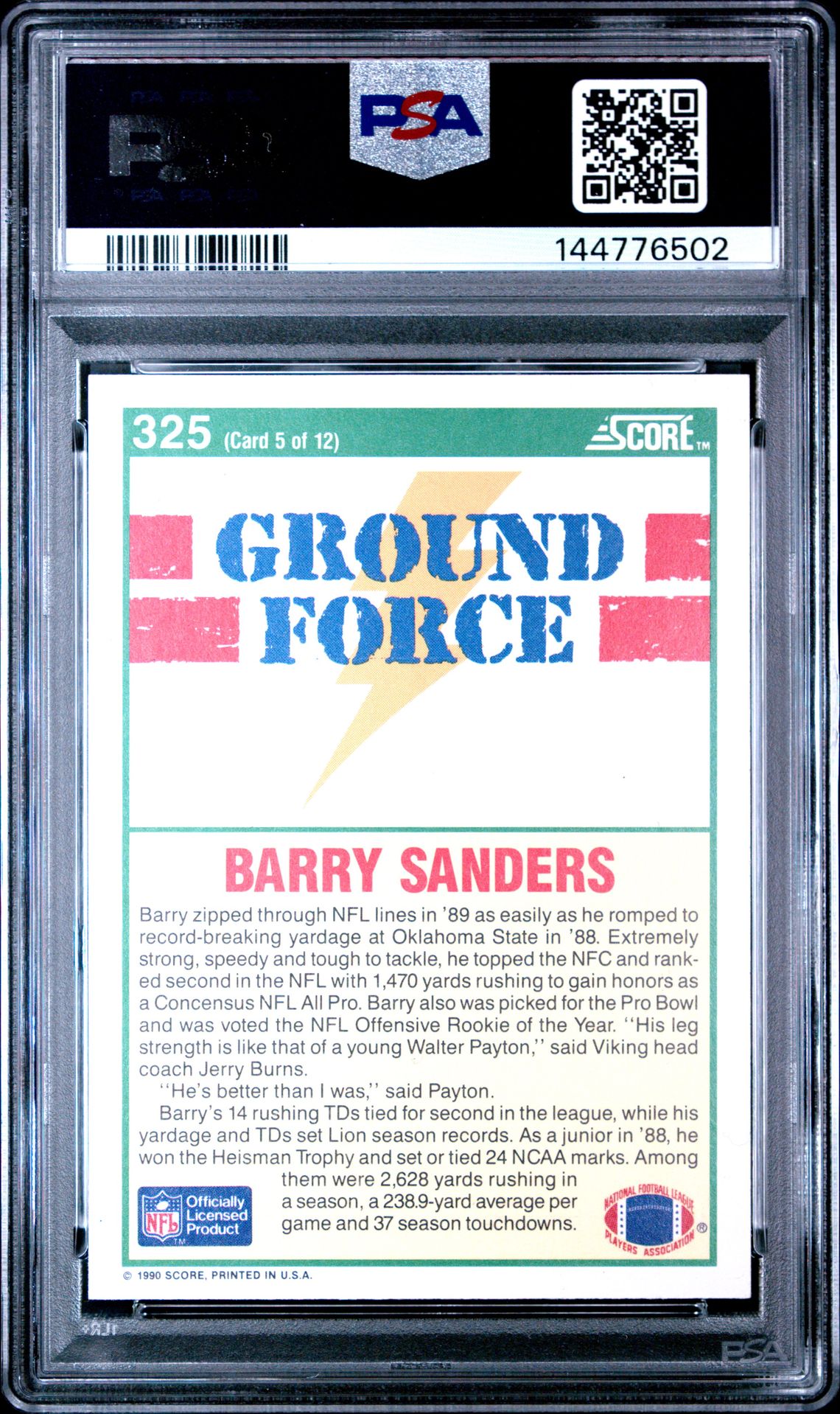 1990 Score Barry Sanders #325 Nm-Mt 8 back