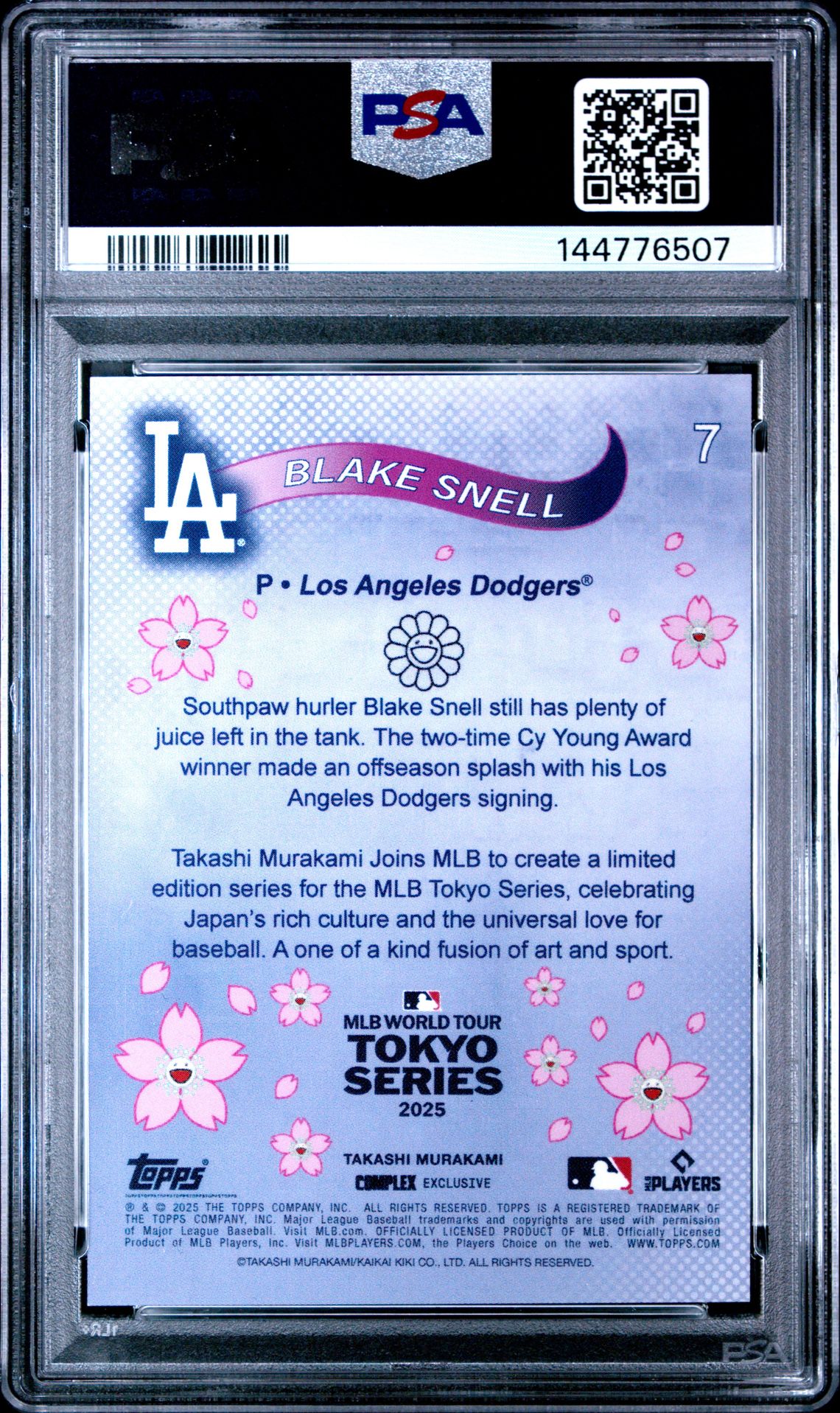 2025 Topps Takashi Murakami + Mlb World Tour Tokyo Series Blake Snell #7 (Tokyo Series-Purple) Mint 9 back
