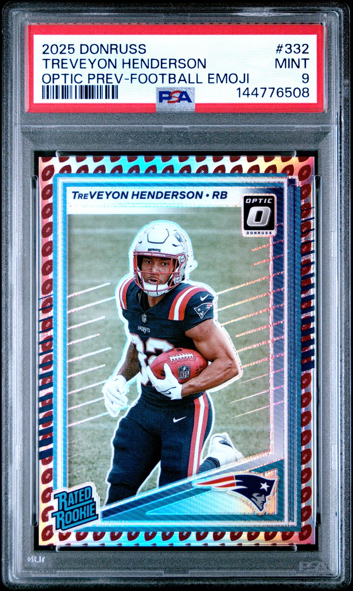 2025 Panini Donruss Treveyon Henderson #332 (Optic Prev-Football Emoji) Mint 9 front